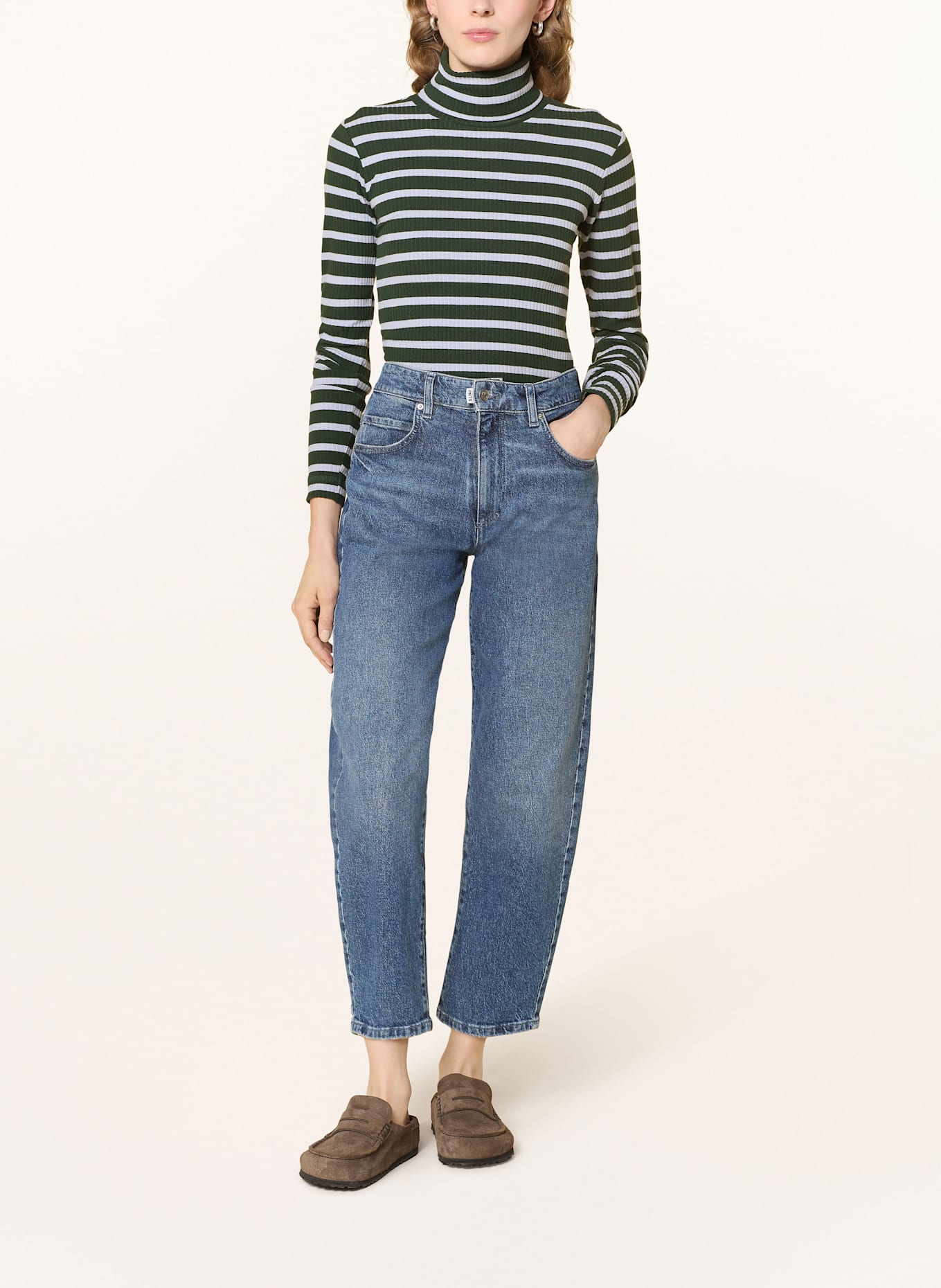 LANIUS Rollkragenshirt: DUNKELGRÜN / HELLLILA