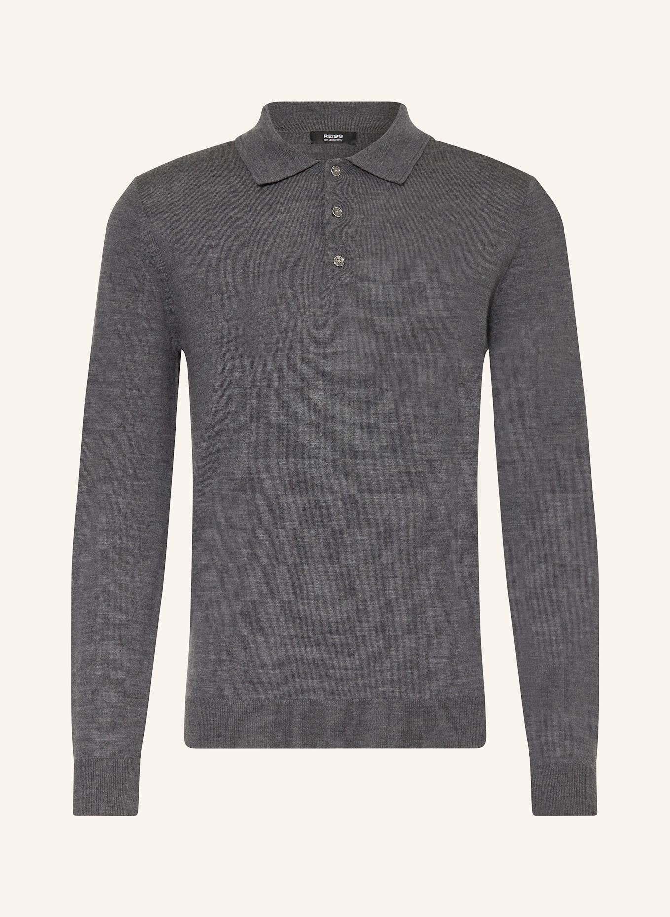 REISS Strick-Poloshirt TRAFFORD aus Merinowolle: DUNKELGRAU
