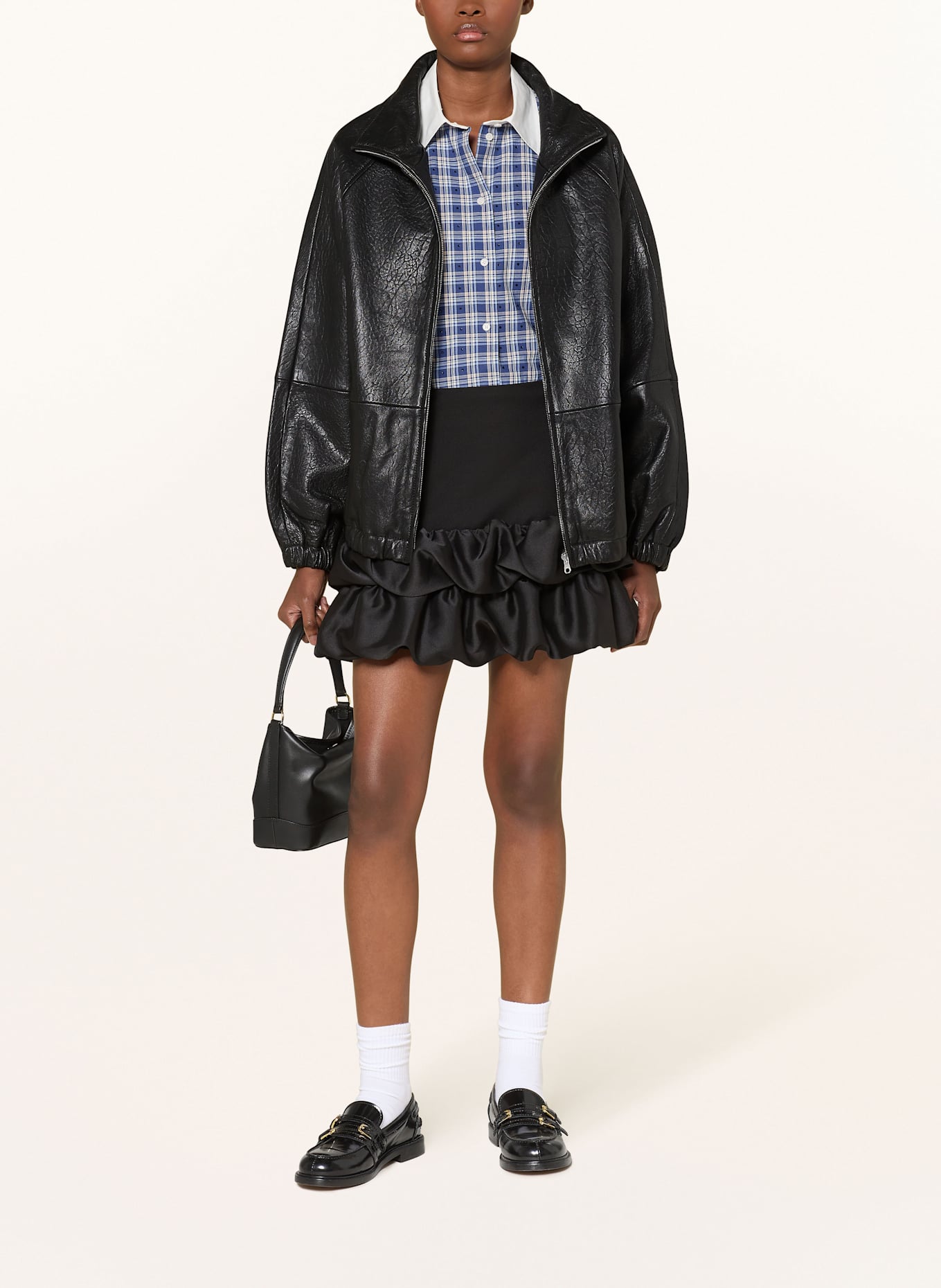 SANDRO Lederjacke: SCHWARZ