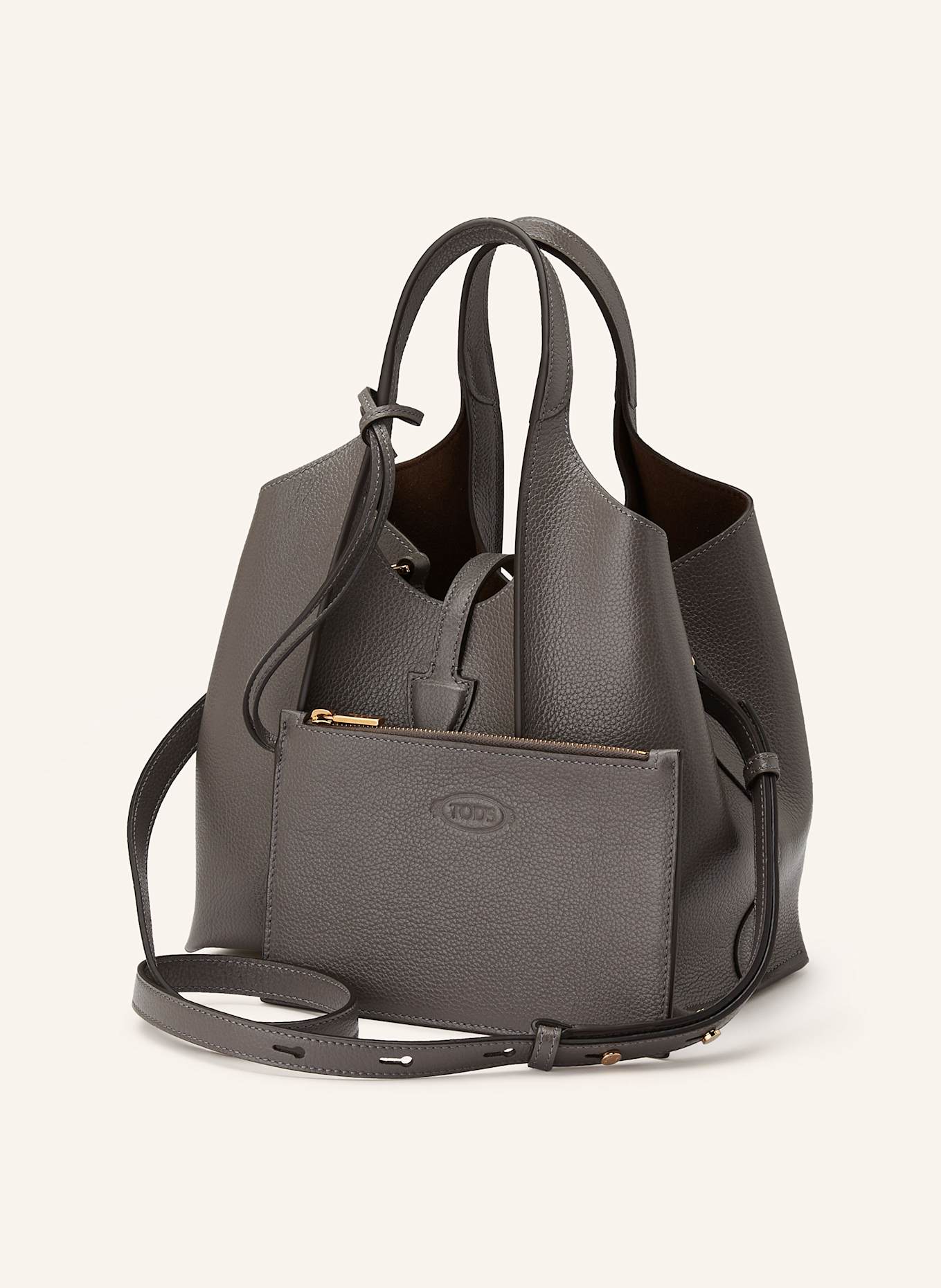 TOD'S Shopper T TIMELESS SMALL s pouzdrem: ČERNOŠEDÁ
