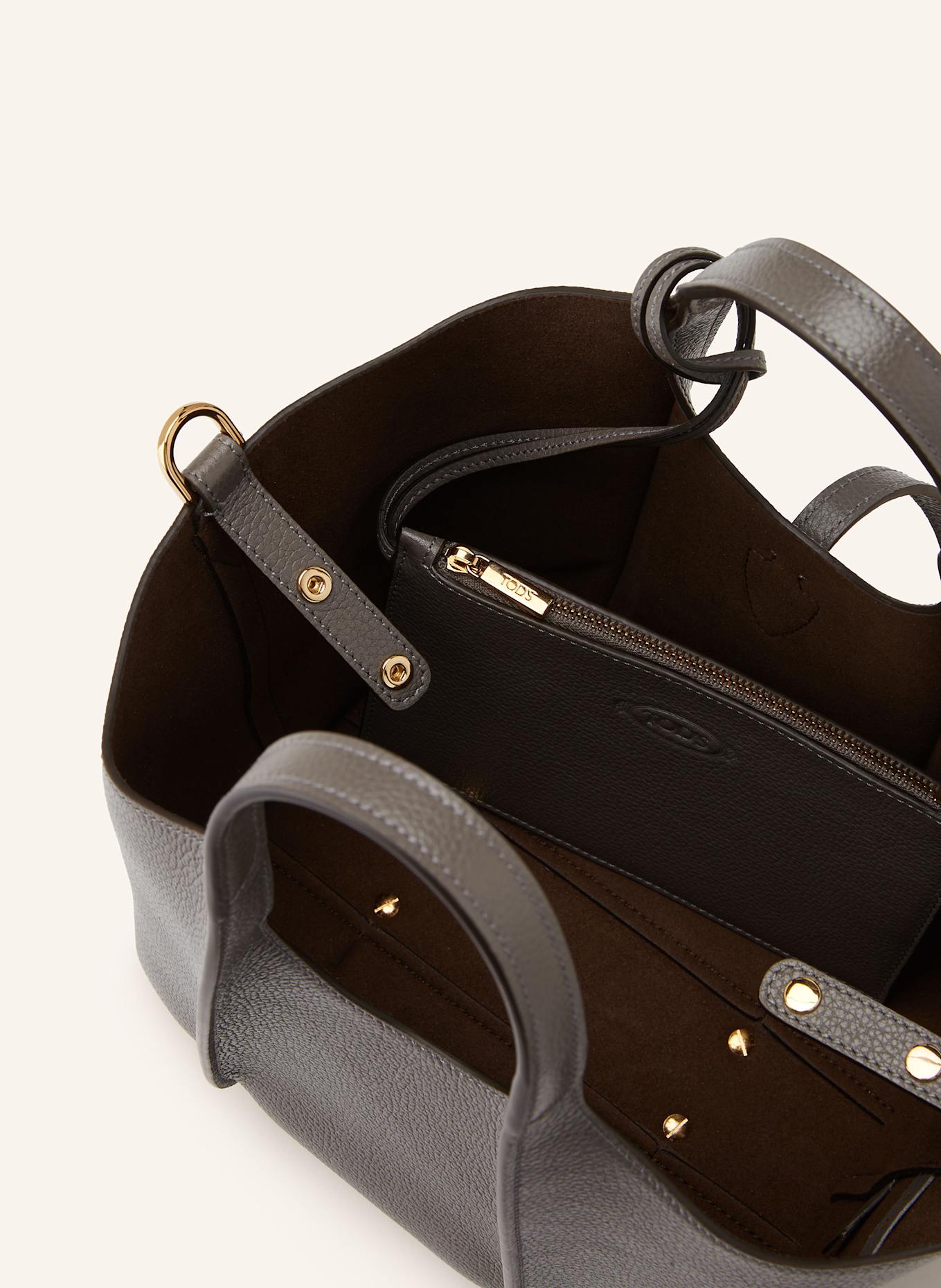 TOD'S Shopper T TIMELESS SMALL s pouzdrem: ČERNOŠEDÁ