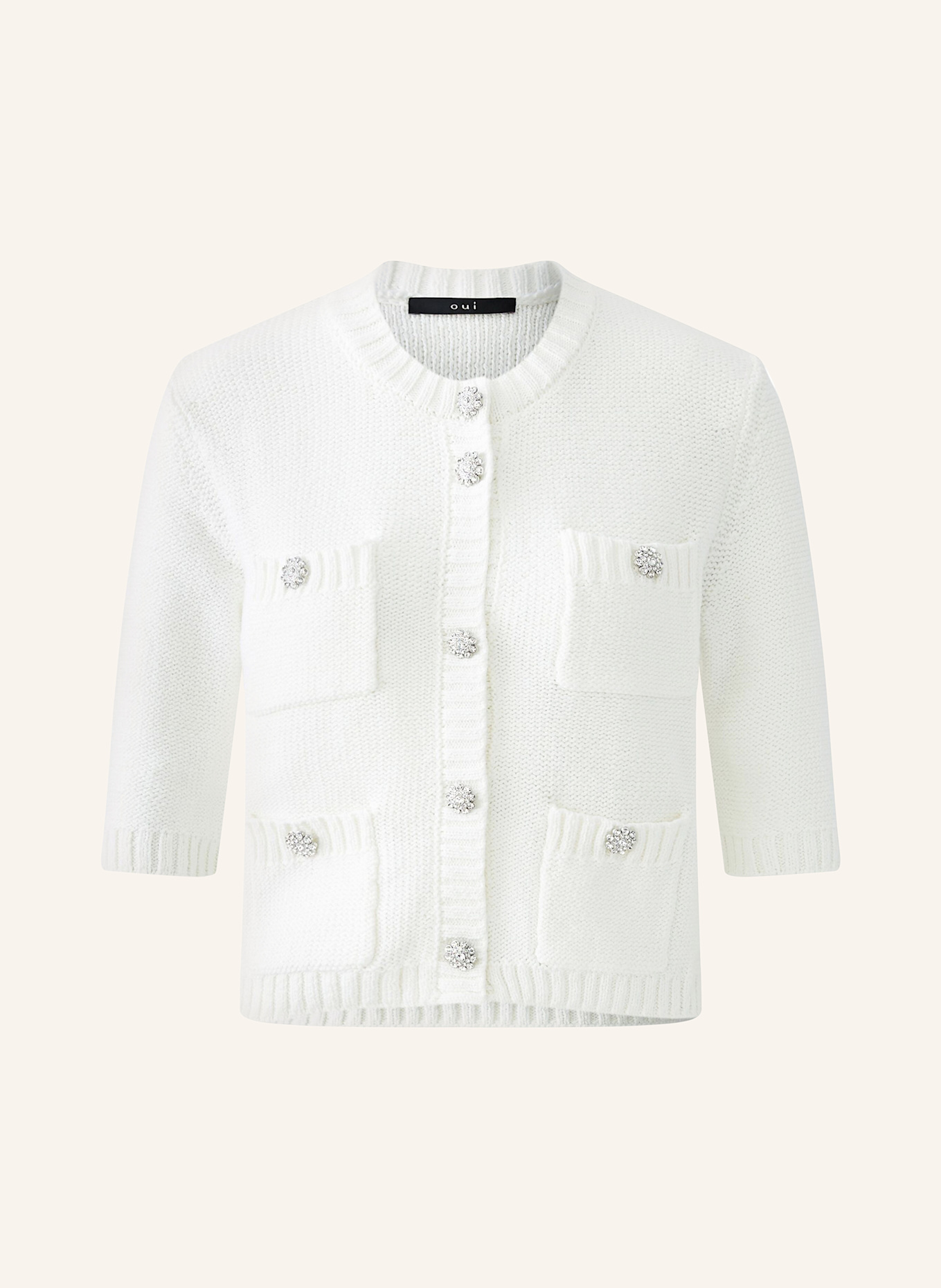 oui Strickjacke mit 3/4-Arm: WEISS