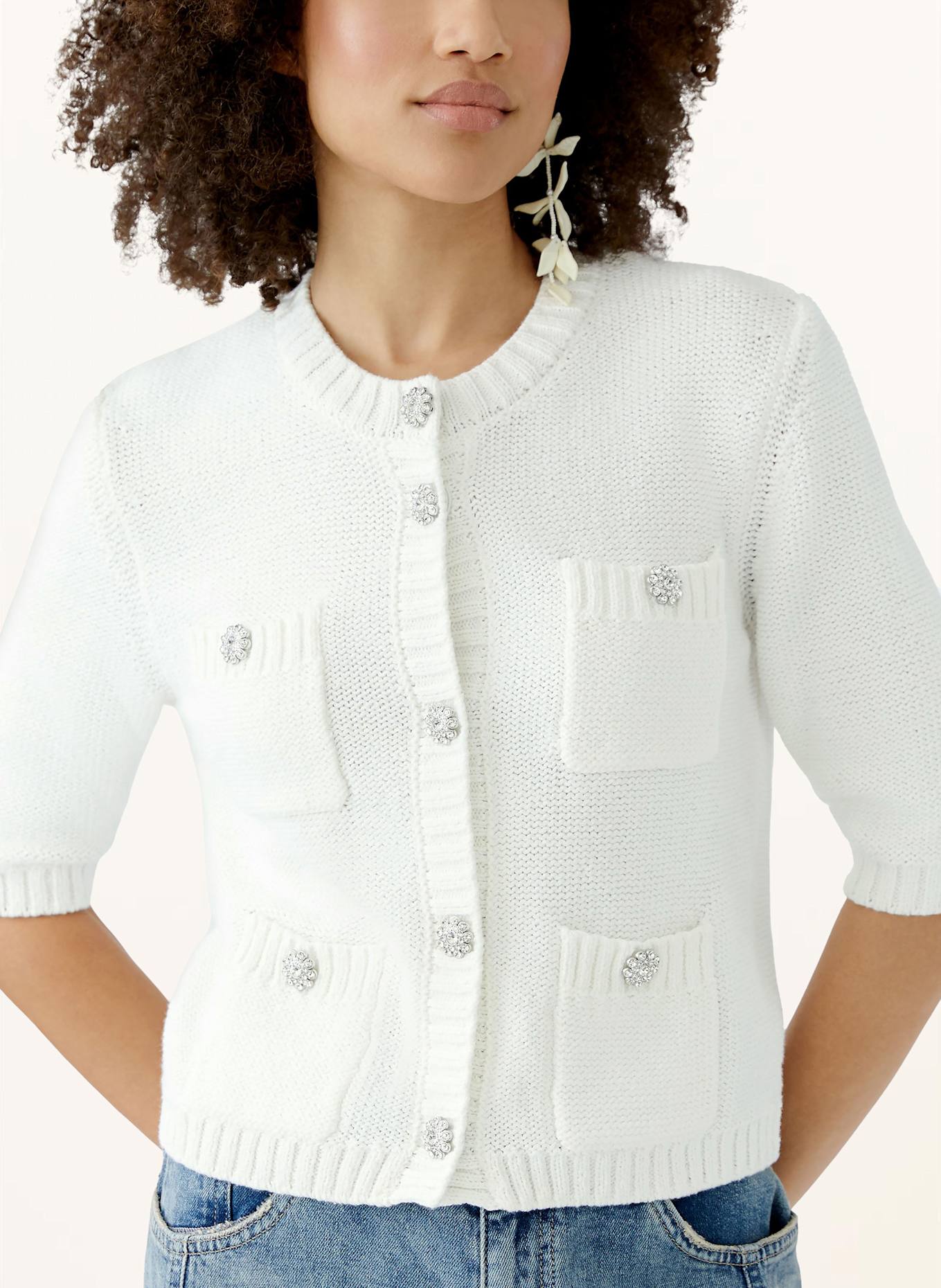 oui Strickjacke mit 3/4-Arm: WEISS