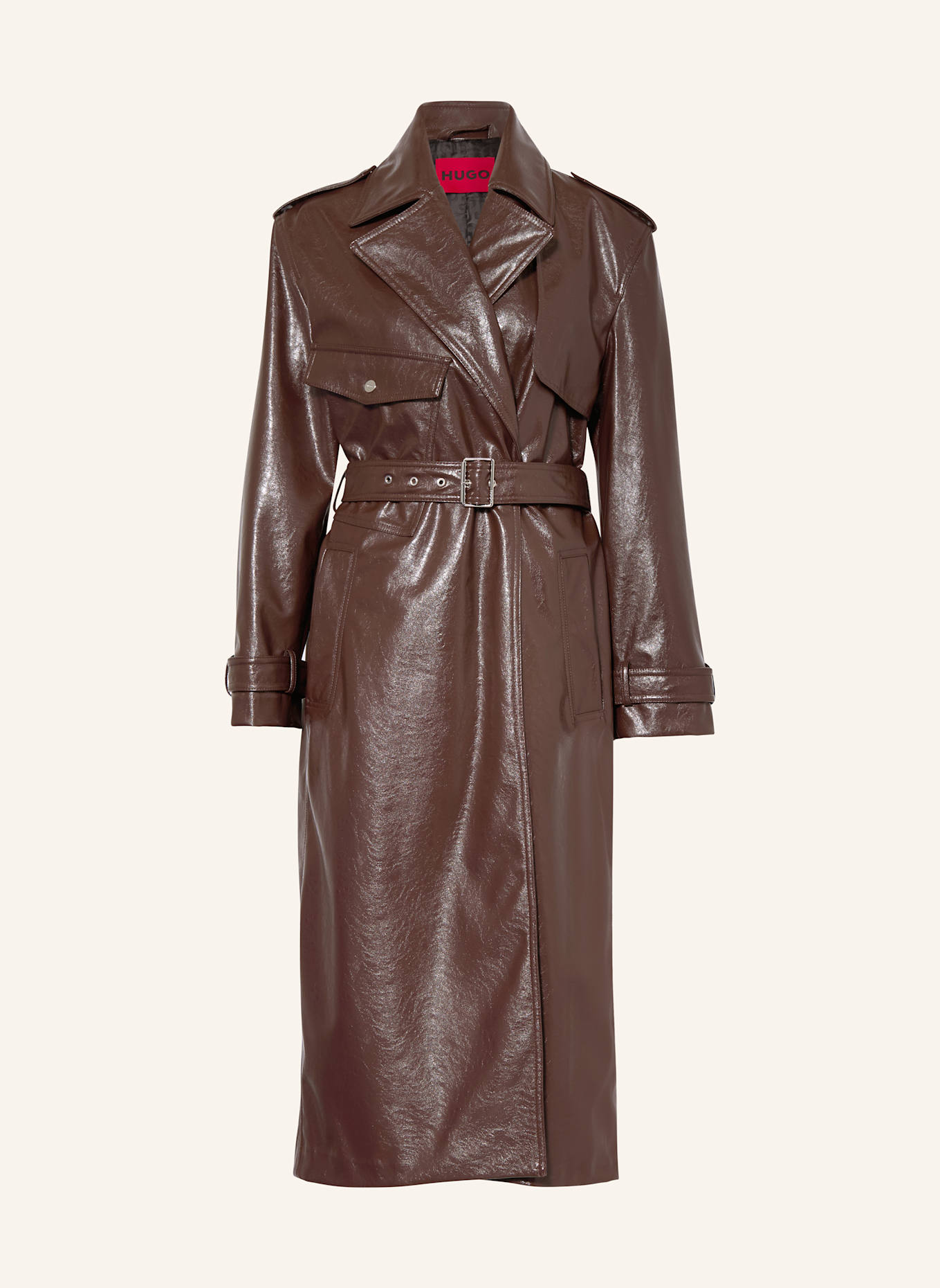 HUGO Trenchcoat in Lederoptik: BRAUN