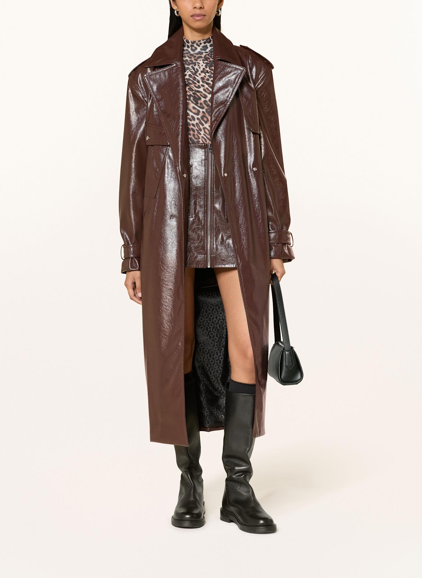 HUGO Trenchcoat in Lederoptik: BRAUN
