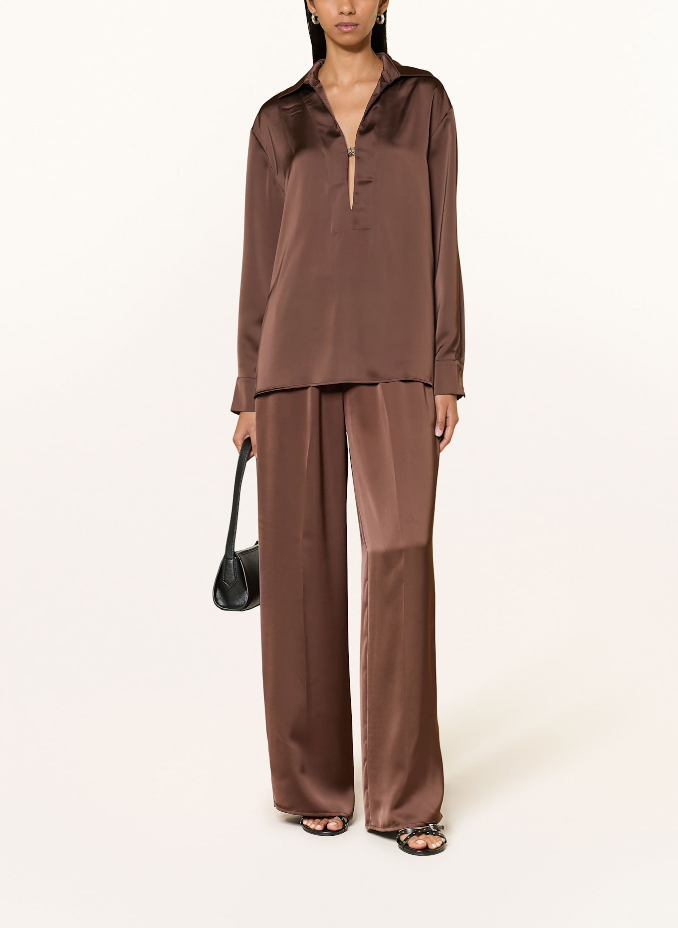 HUGO Marlenehose HASABELLA aus Satin: DUNKELBRAUN
