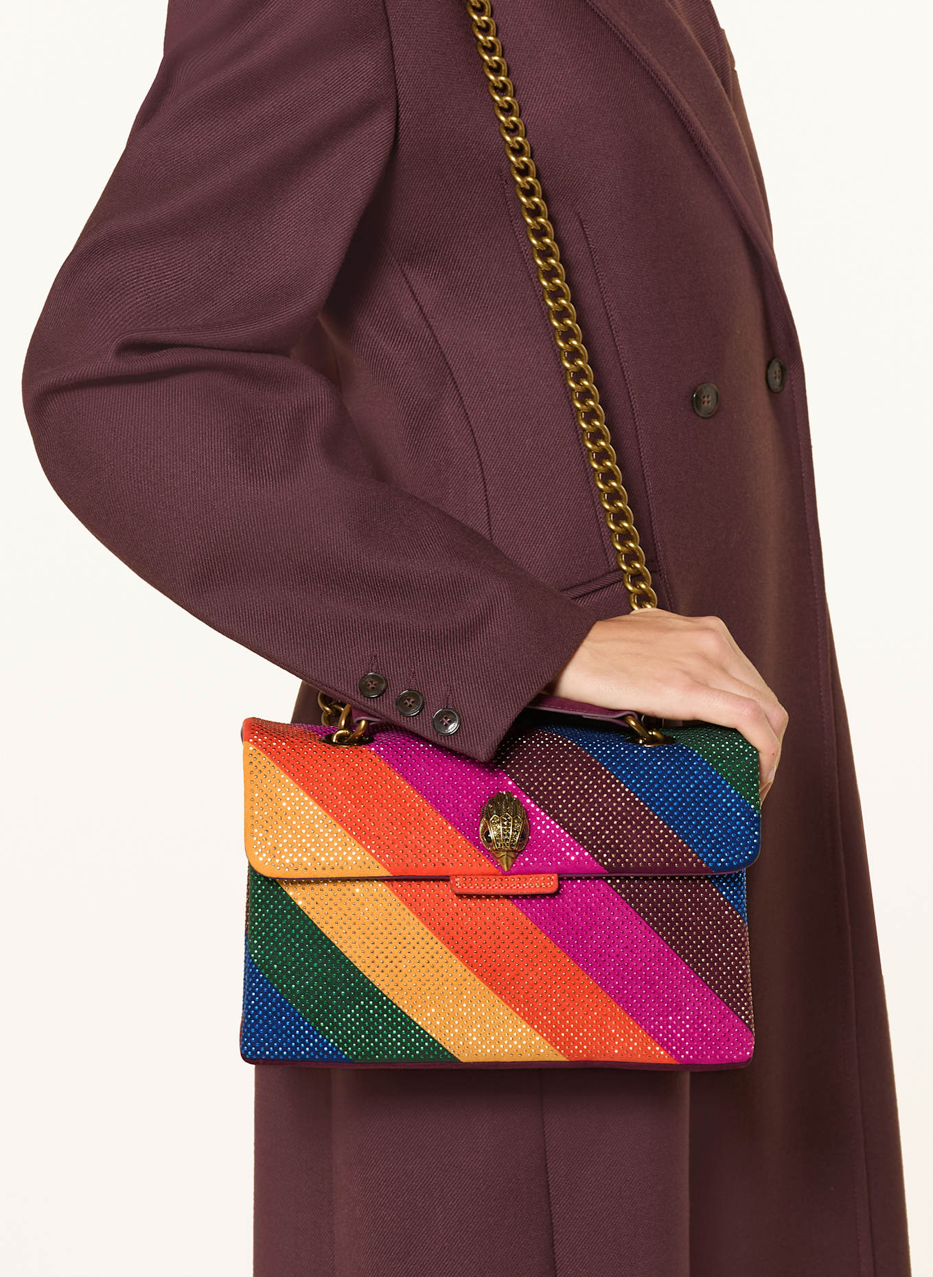 KURT GEIGER Torba na ramię KENSINGTON z ozdobnymi kamykami: MOCNORÓŻOWY / ZIELONY / POMARAŃCZOWY