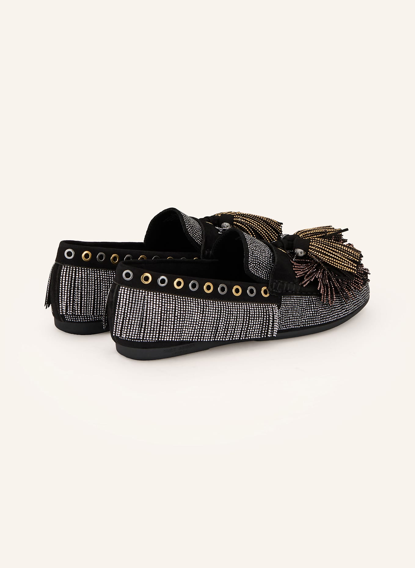 KURT GEIGER Loafer POM POM mit Schmucksteinen: SCHWARZ / WEISS / GOLD