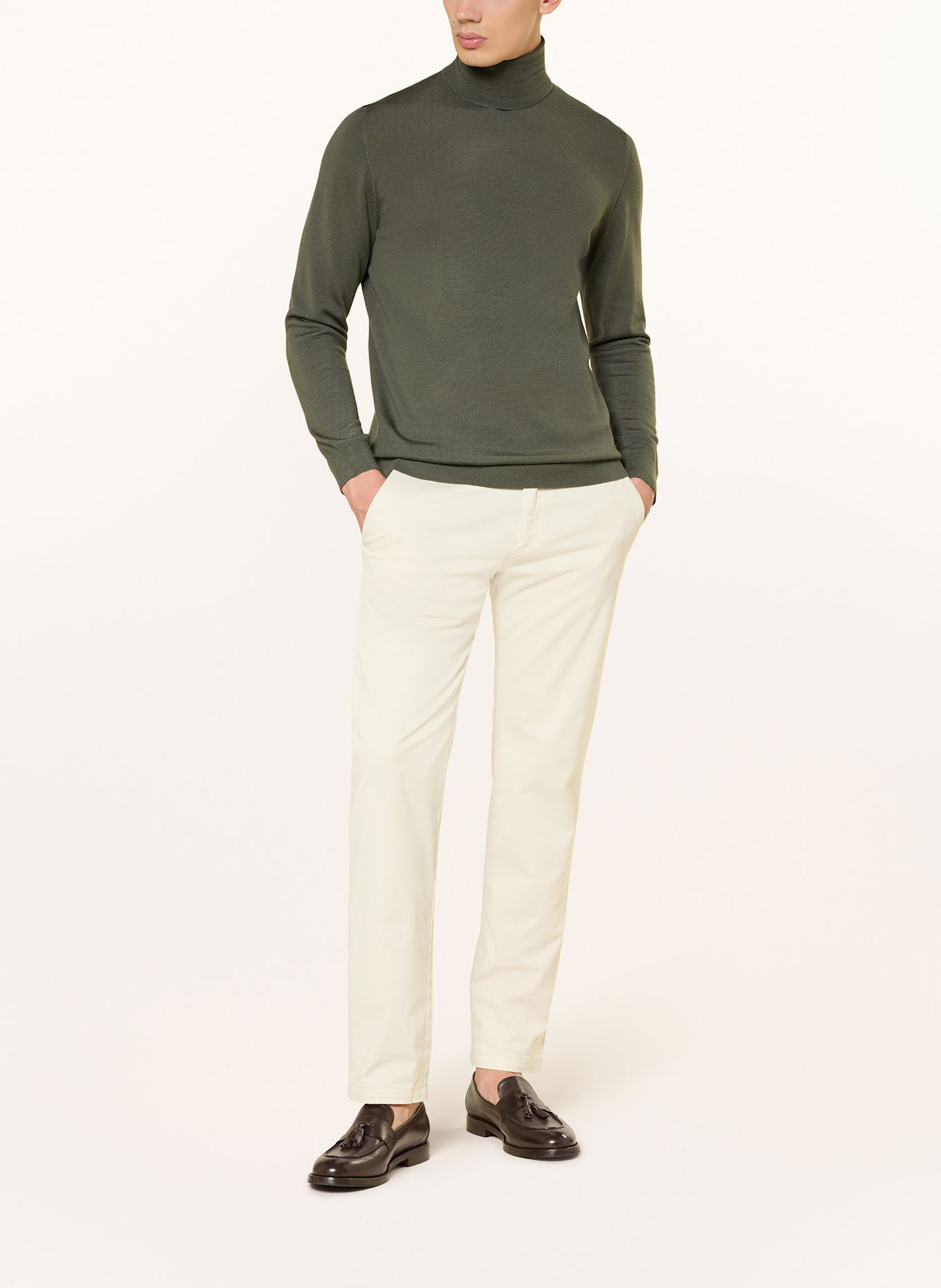 PAUL Rollkragenpullover aus Merinowolle: OLIV