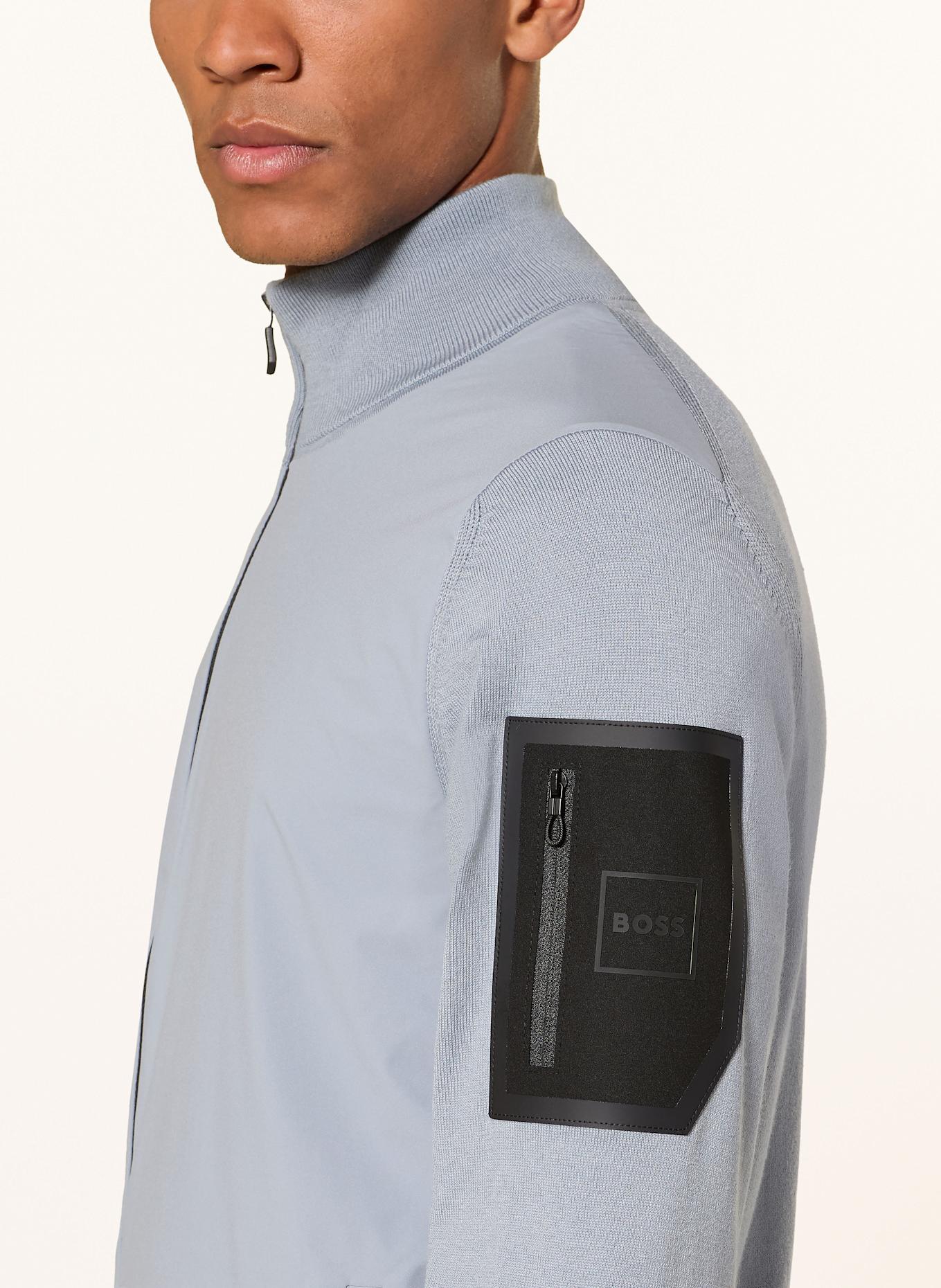 BOSS MOMENTUM cardigan in a material mix with merino wool: GRAY