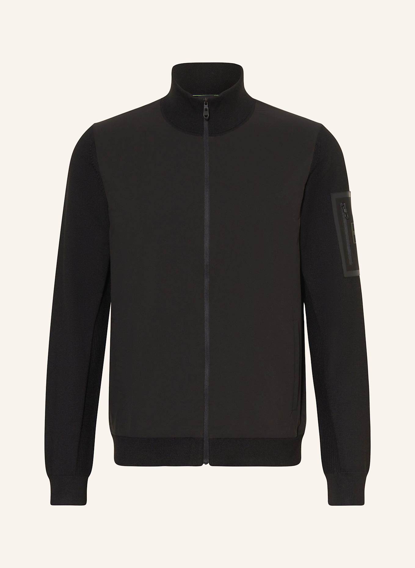 BOSS MOMENTUM cardigan in a material mix with merino wool: BLACK