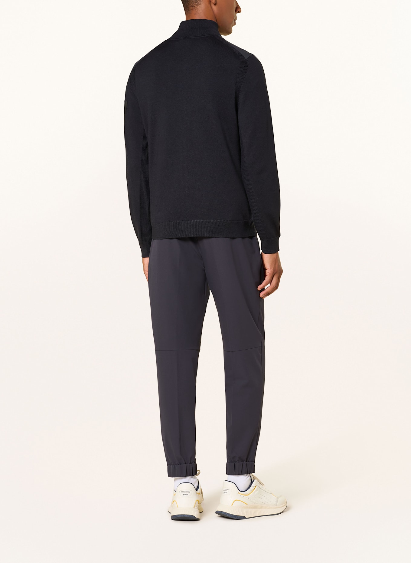 BOSS MOMENTUM cardigan in a material mix with merino wool: DARK BLUE