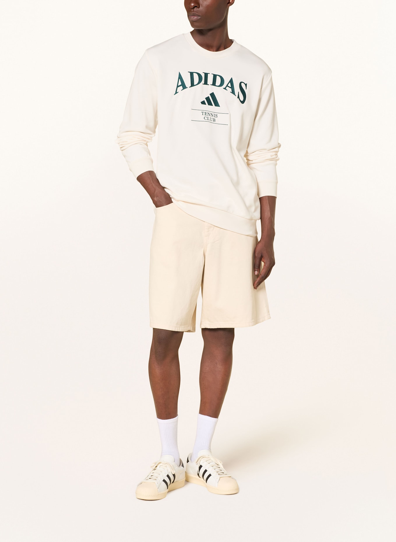 adidas Bluza nierozpinana HERITAGE GRAPHIC CREW: ECRU / CIEMNOZIELONY