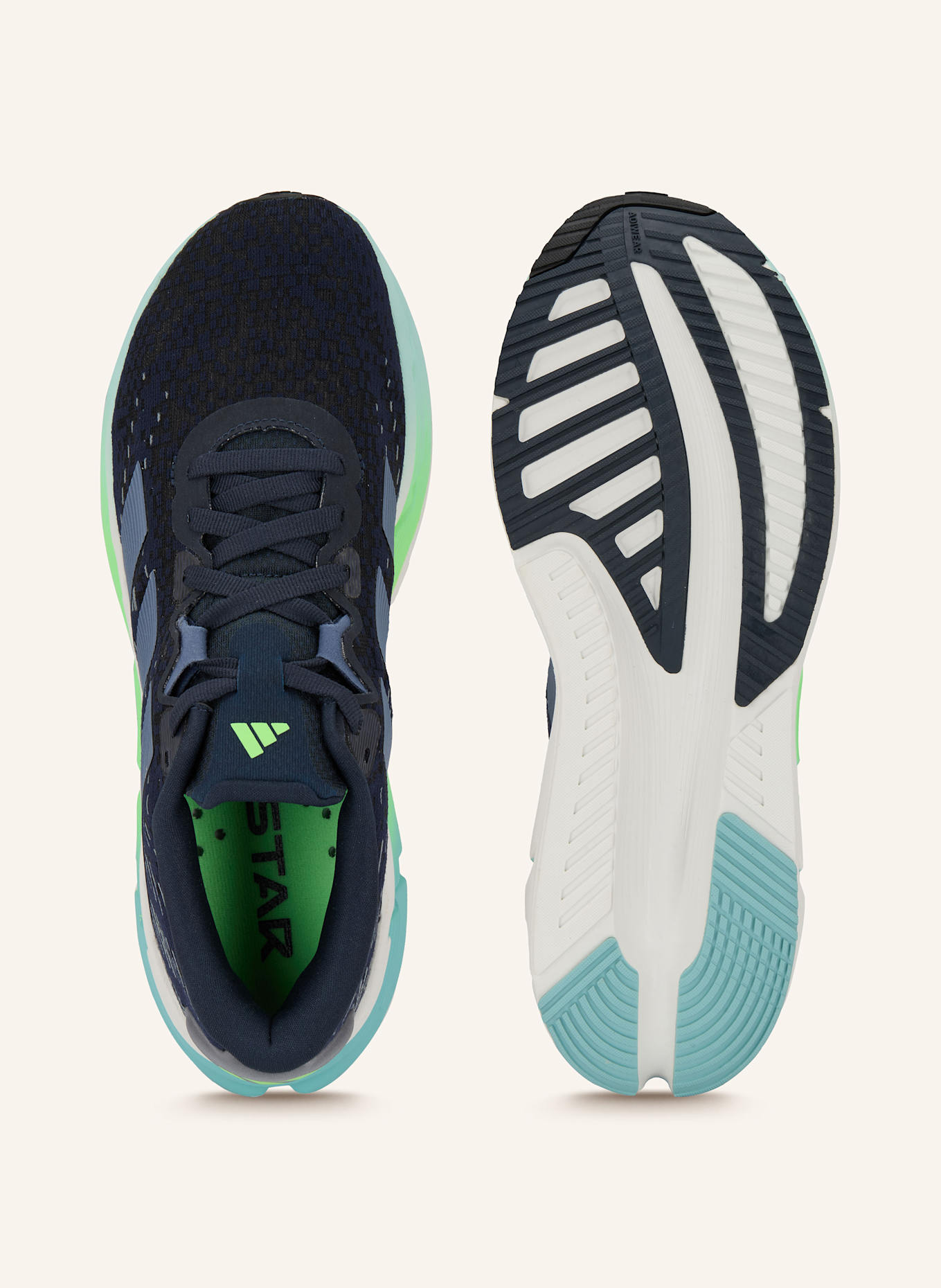 adidas Laufschuhe ADISTAR 4: SCHWARZ / DUNKELBLAU / TÜRKIS