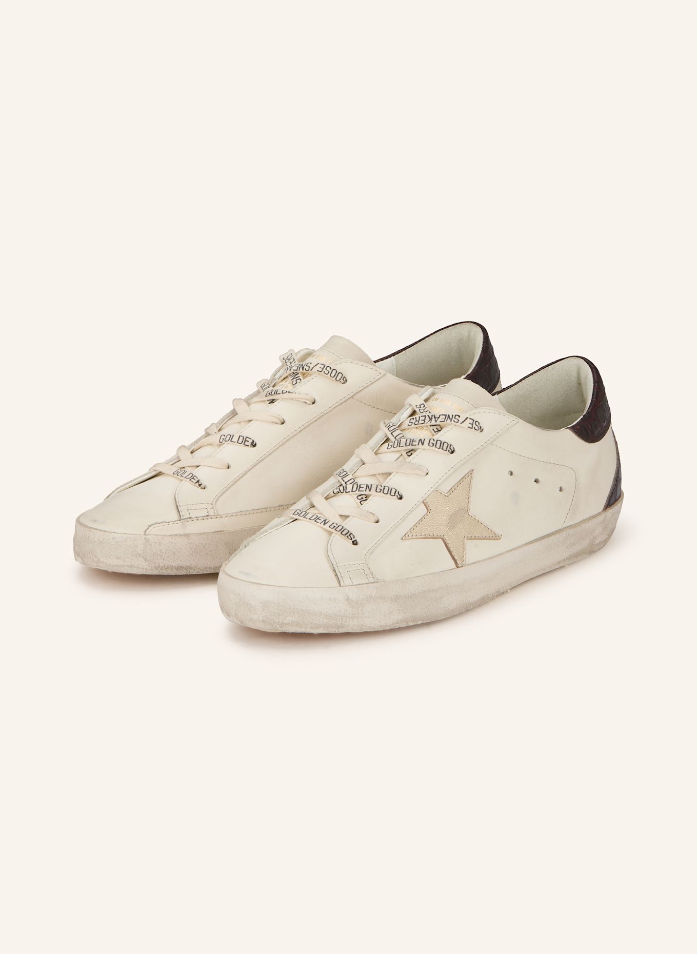 GOLDEN GOOSE Sneaker SUPER-STAR: WEISS / DUNKELROT / SILBER
