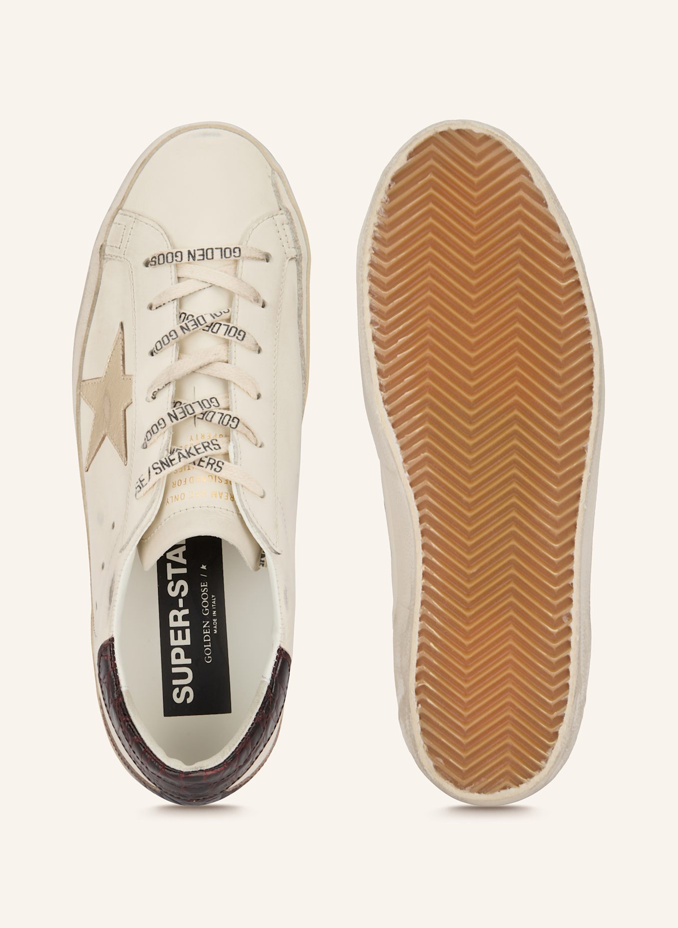 GOLDEN GOOSE Sneaker SUPER-STAR: WEISS / DUNKELROT / SILBER