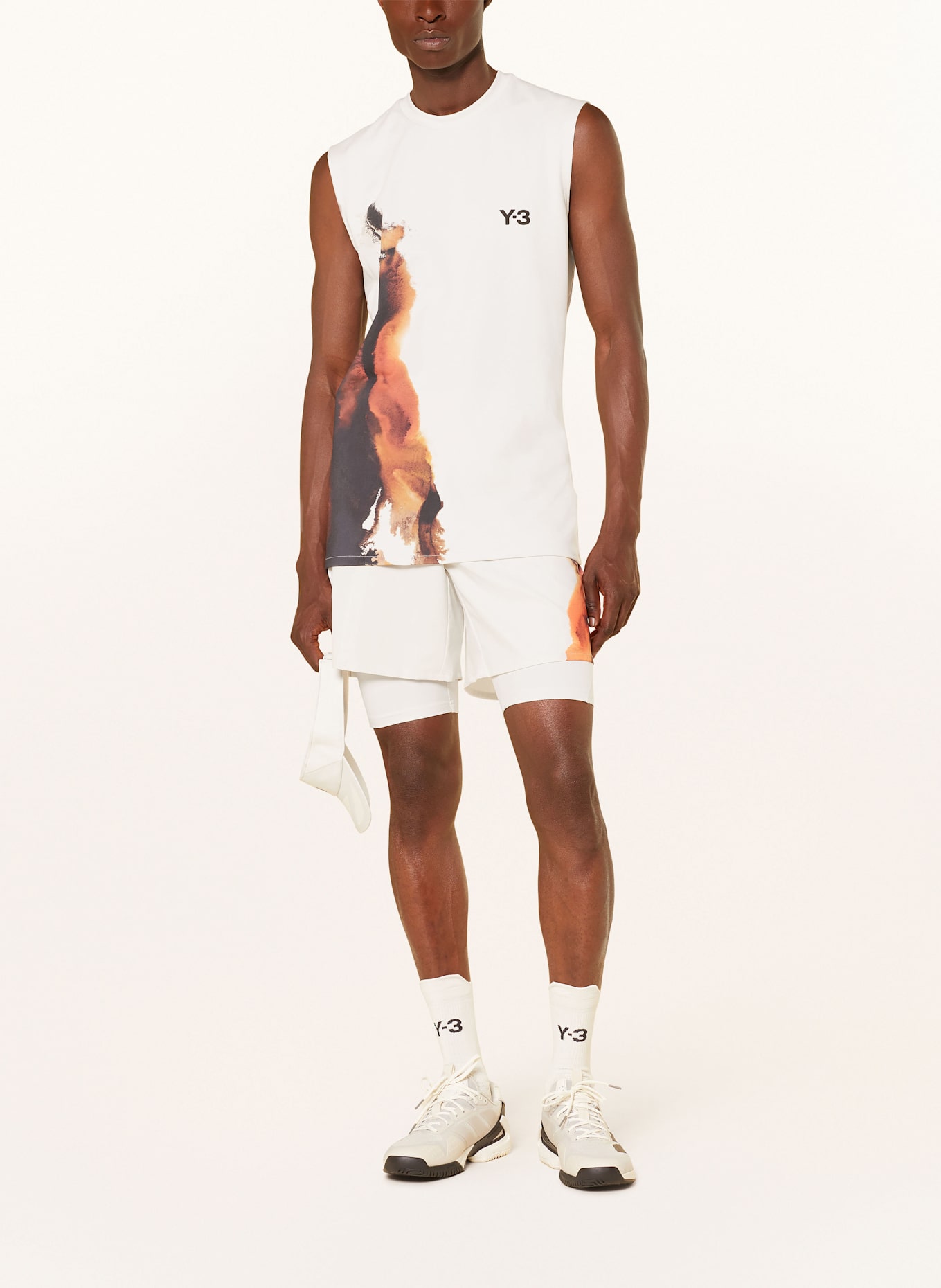 Y-3 2-in-1-Tennisshorts: CREME / ORANGE / DUNKELBRAUN