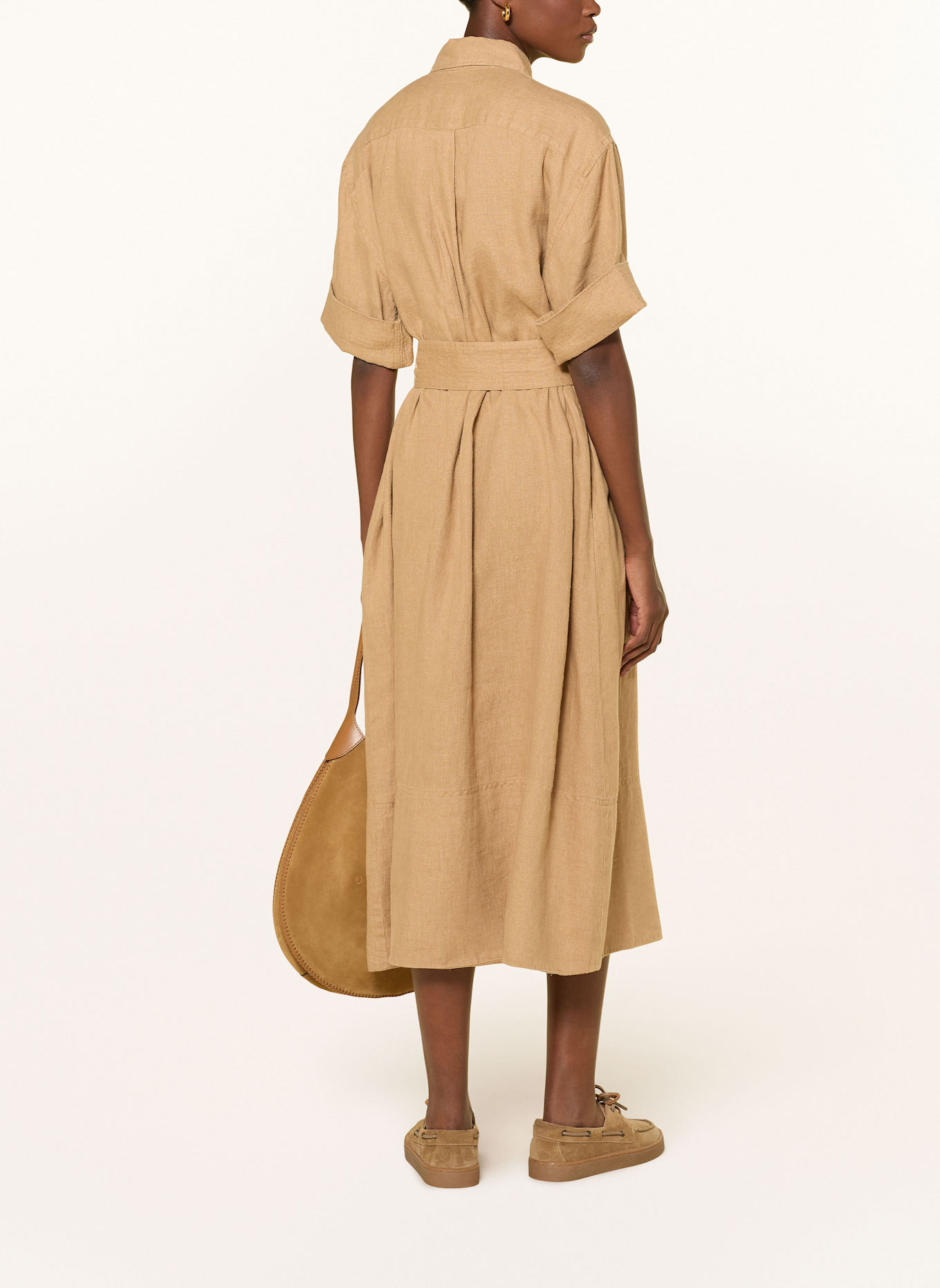 POLO RALPH LAUREN Hemdblusenkleid aus Leinen: HELLBRAUN