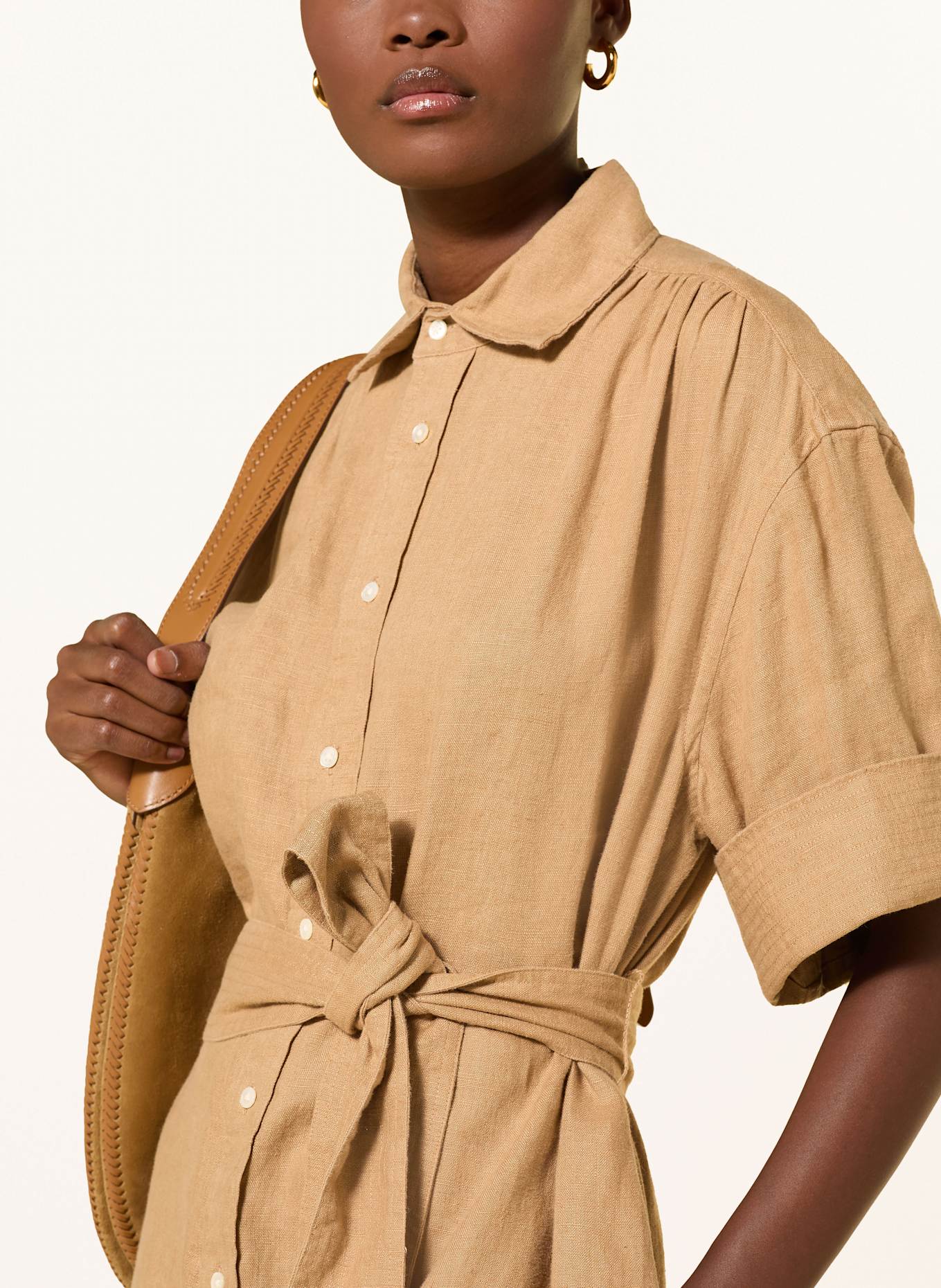 POLO RALPH LAUREN Hemdblusenkleid aus Leinen: HELLBRAUN