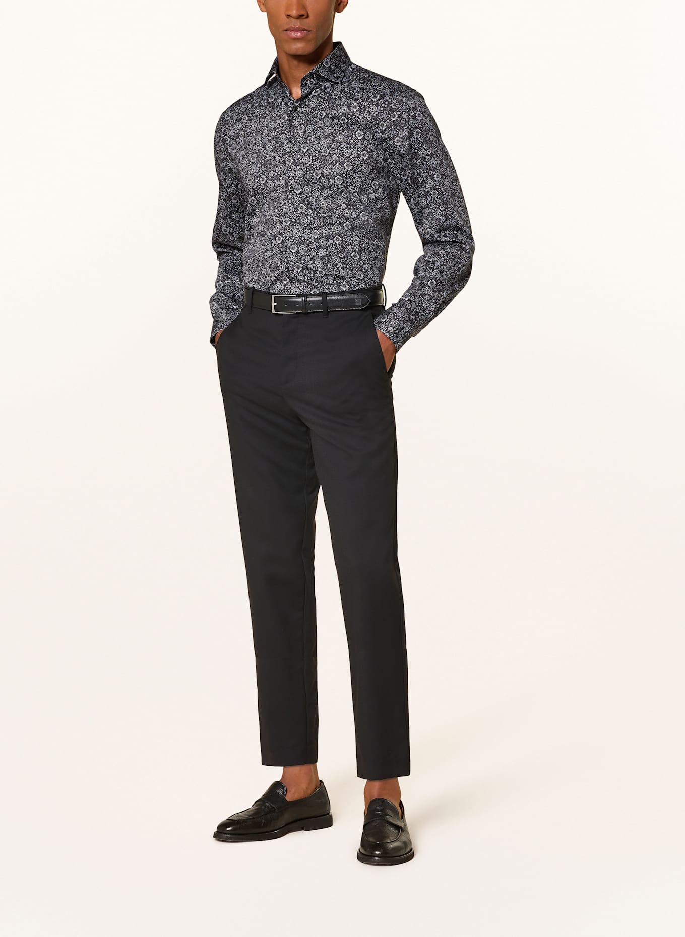 OLYMP Hemd Level Five body fit: HELLGRAU / DUNKELBLAU