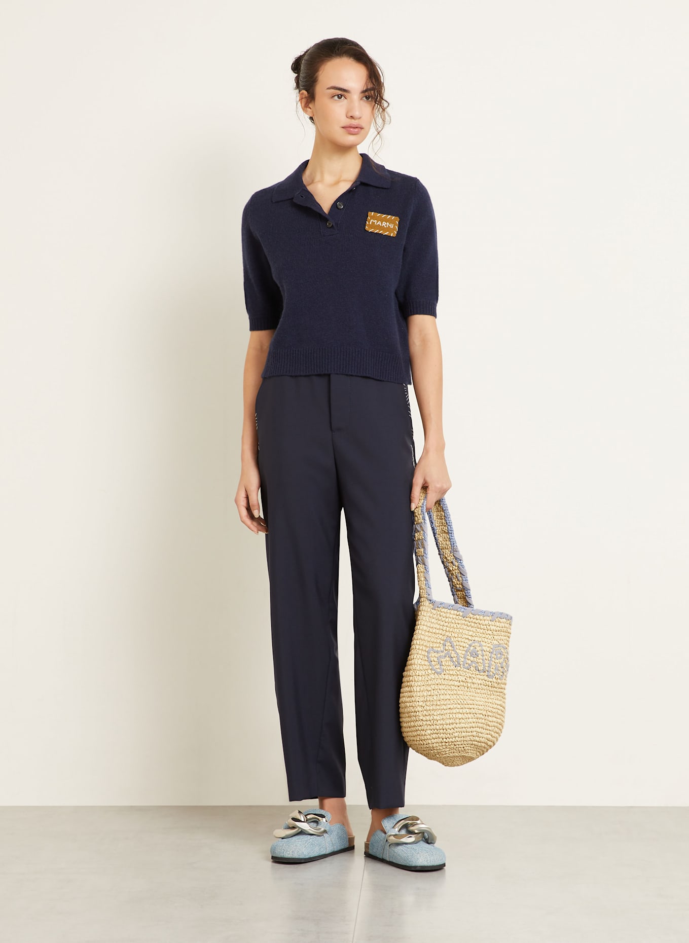 MARNI Strandtasche: CREME / HELLBLAU