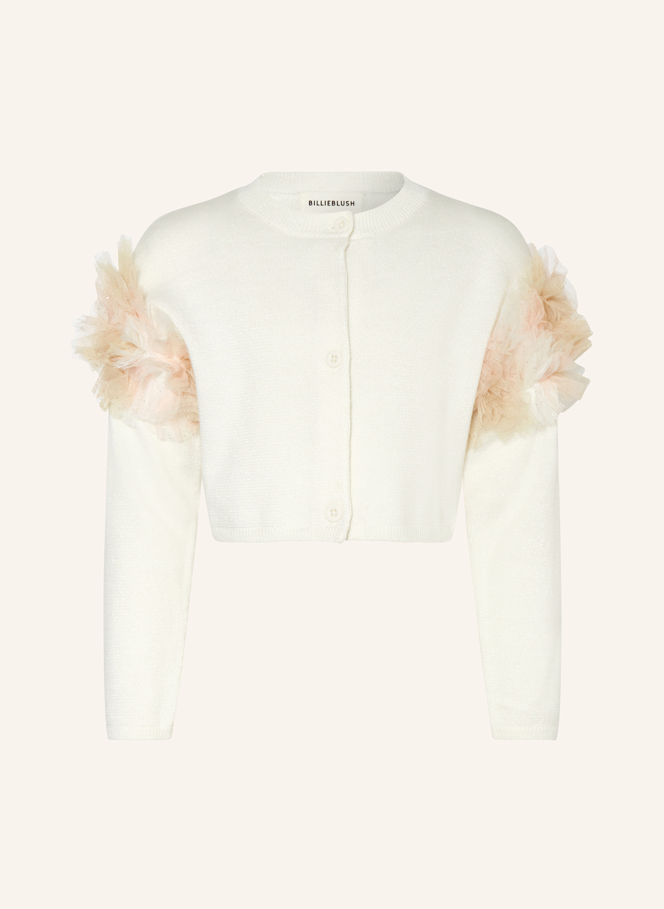 Billieblush Strickjacke mit Rüschen und Glitzergarn: WEISS / CREME / GOLD