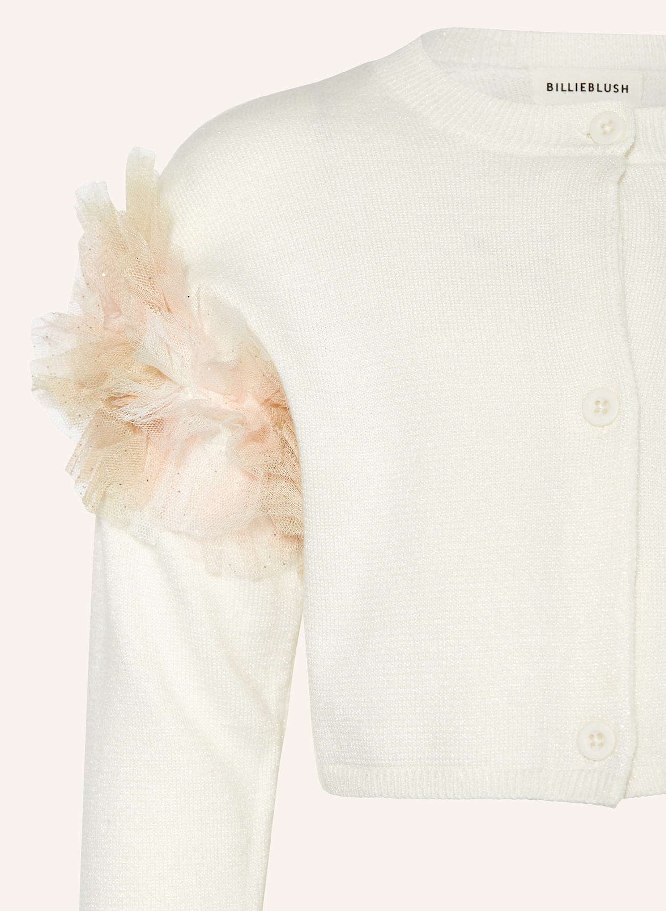 Billieblush Strickjacke mit Rüschen und Glitzergarn: WEISS / CREME / GOLD