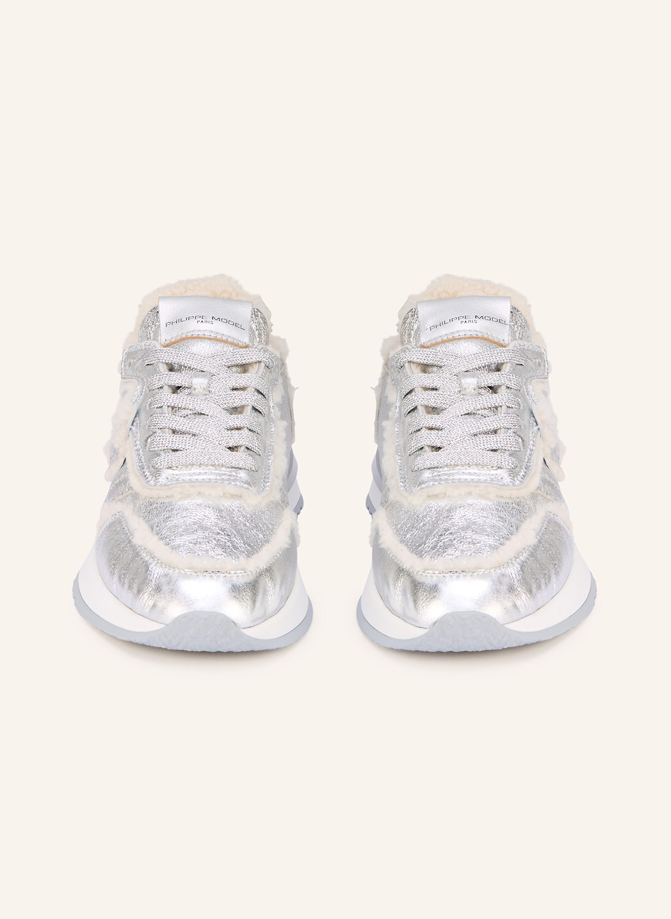 PHILIPPE MODEL Sneaker TROPEZ 2.1 mit Kunstfell: SILBER / WEISS