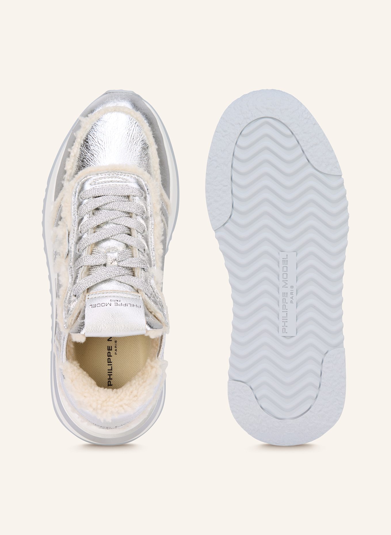 PHILIPPE MODEL Sneaker TROPEZ 2.1 mit Kunstfell: SILBER / WEISS