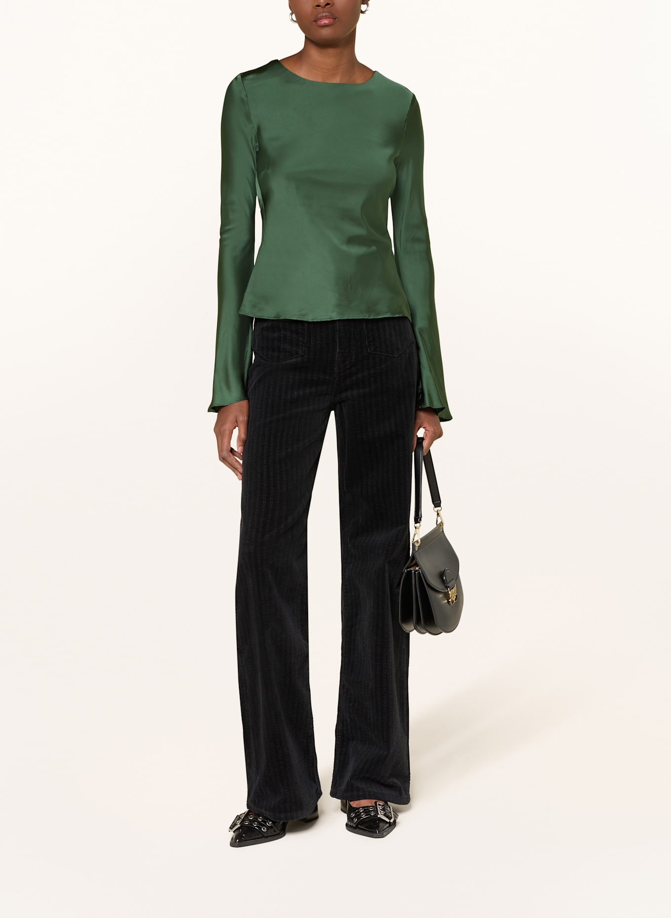 GANNI Blusenshirt aus Satin: GRÜN