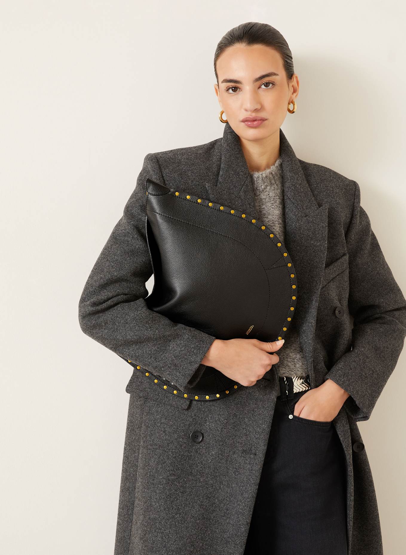 ISABEL MARANT Torba worek OSKAN z saszetką i ćwiekami: CZARNY