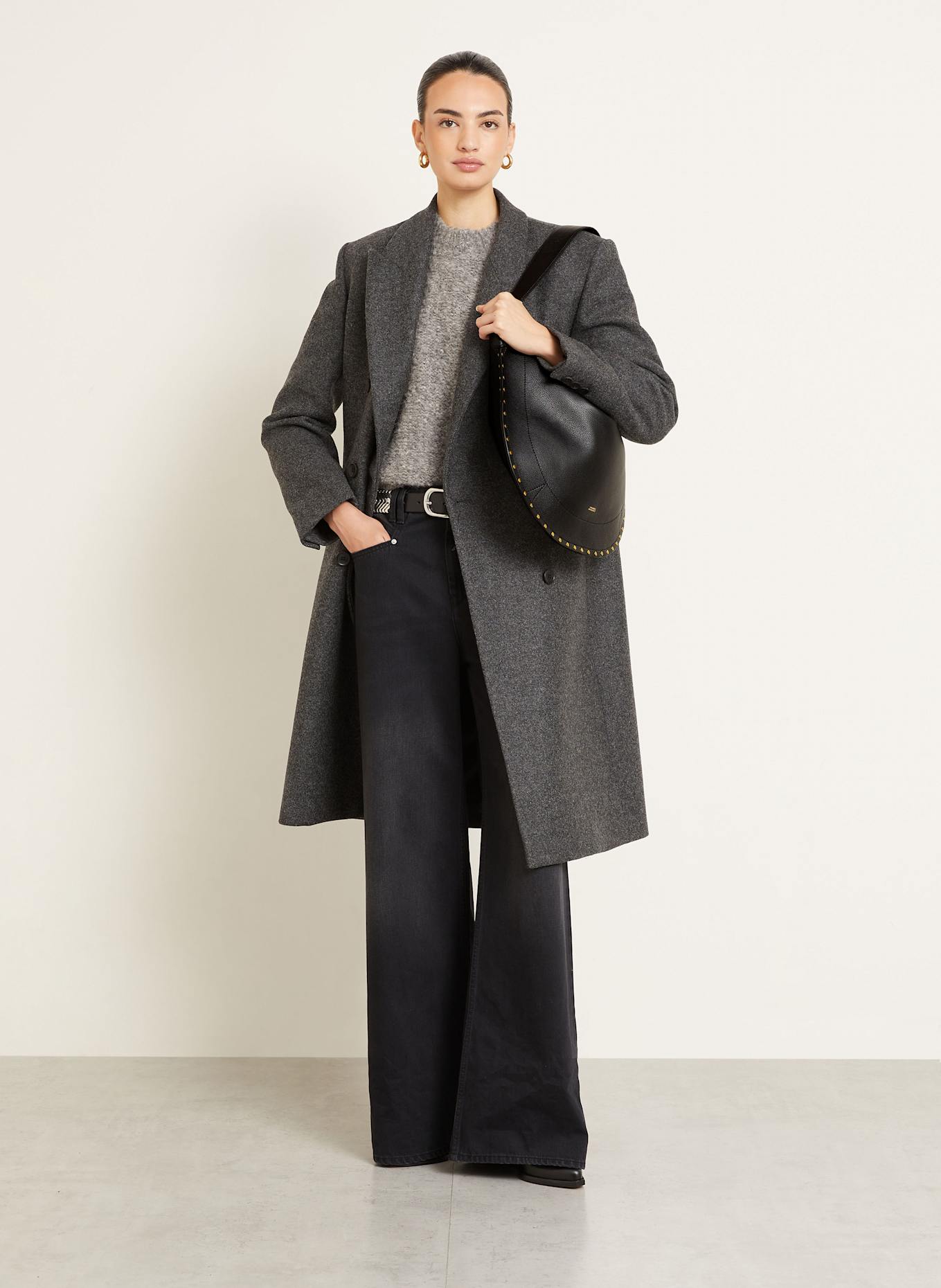 ISABEL MARANT Torba worek OSKAN z saszetką i ćwiekami: CZARNY