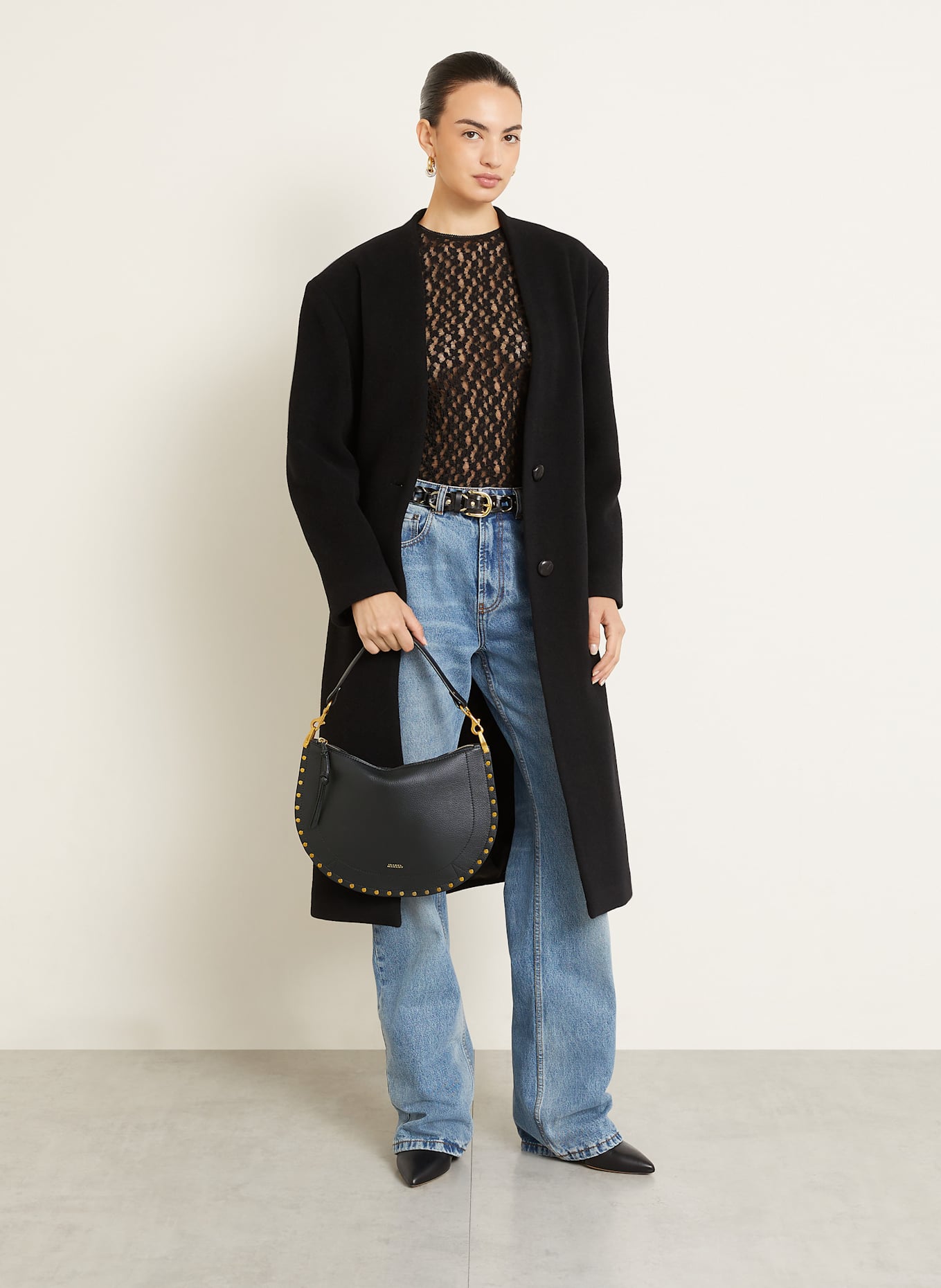 ISABEL MARANT Torba na ramię OSKAN z ćwiekami: CZARNY