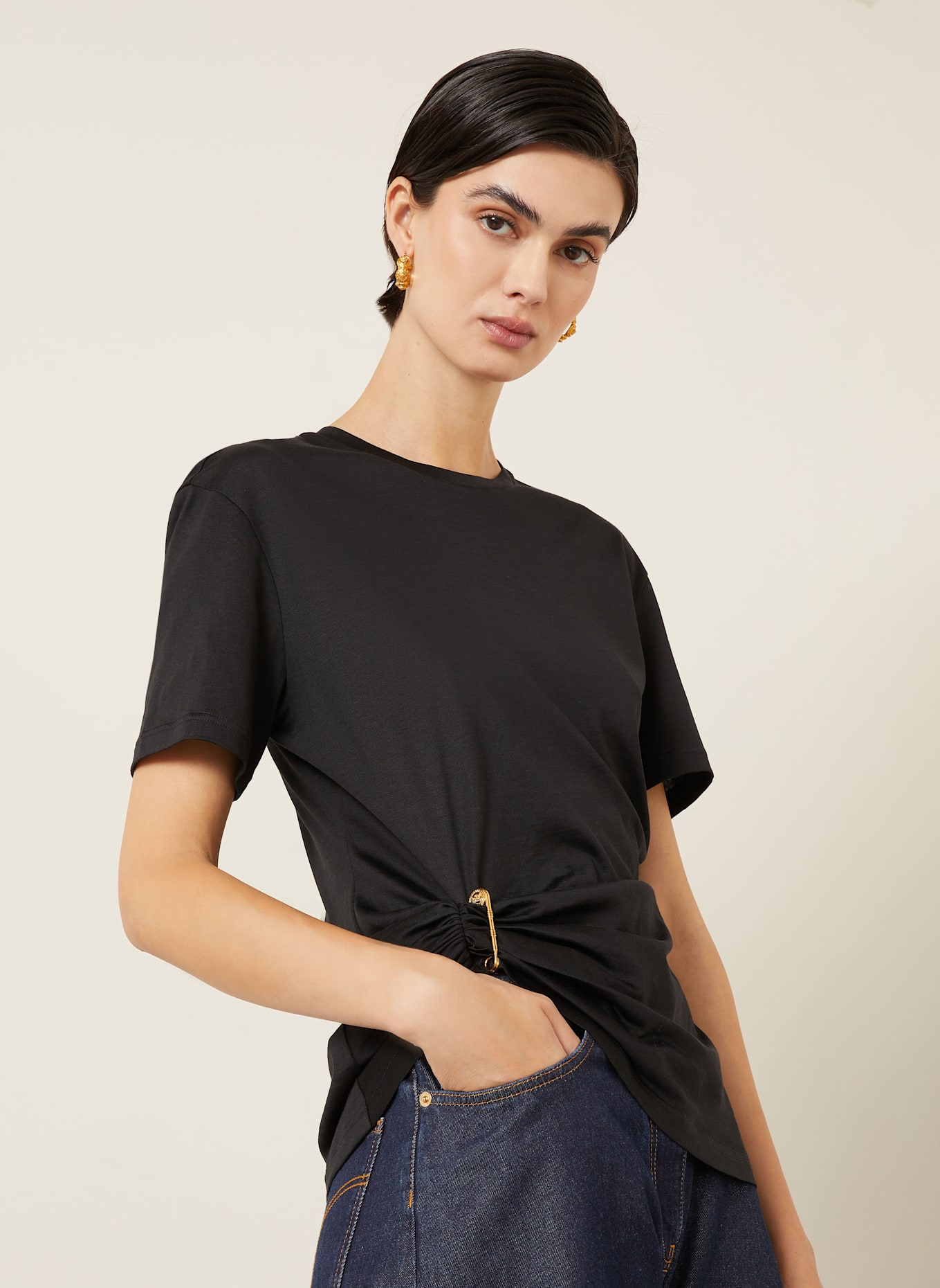 VERSACE T-Shirt mit Seide: SCHWARZ