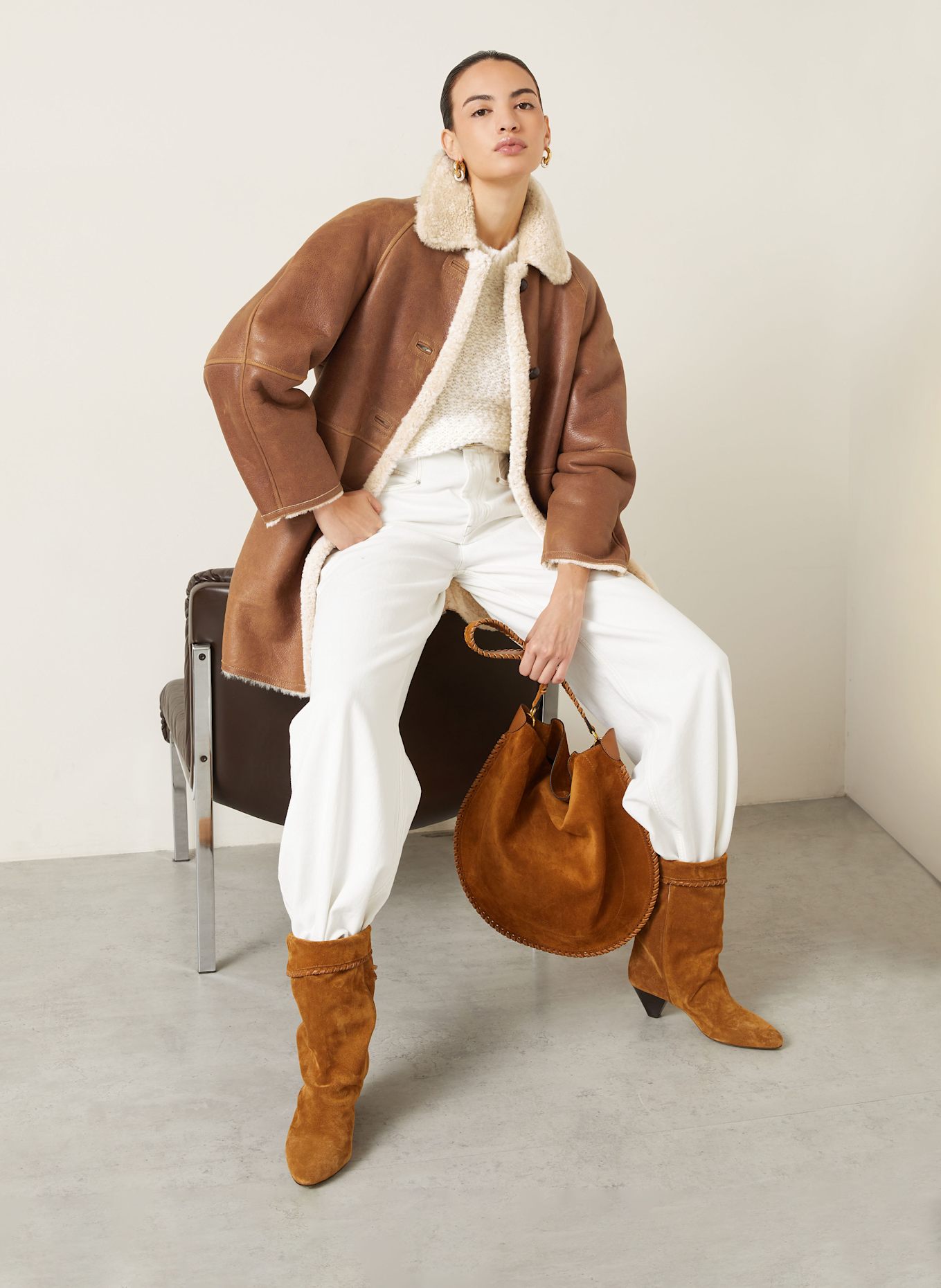 ISABEL MARANT Ledermantel BERTHIE: COGNAC / ECRU