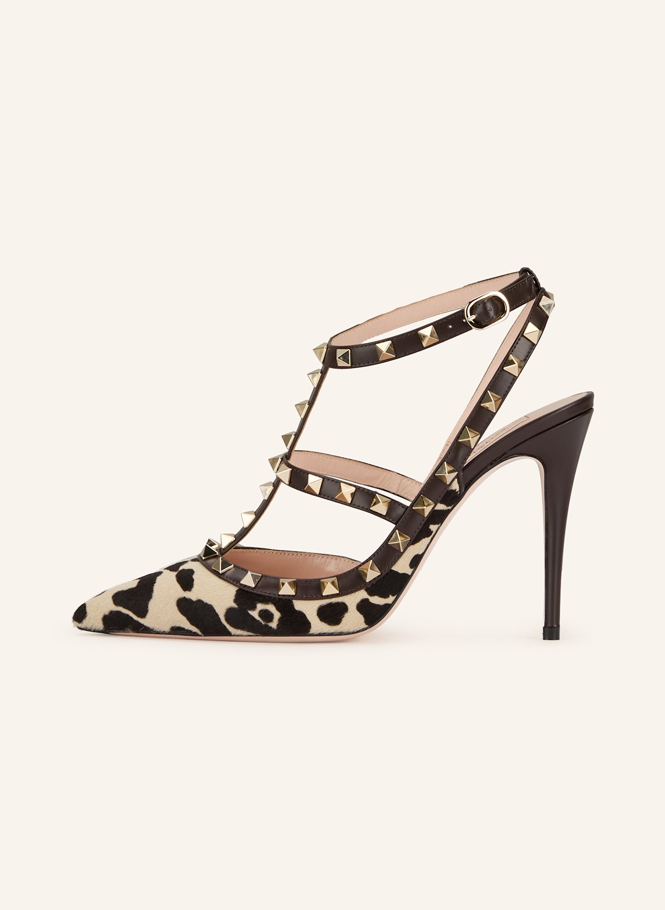VALENTINO GARAVANI Slingpumps ROCKSTUD mit Nieten: CREME / SCHWARZ / DUNKELBRAUN