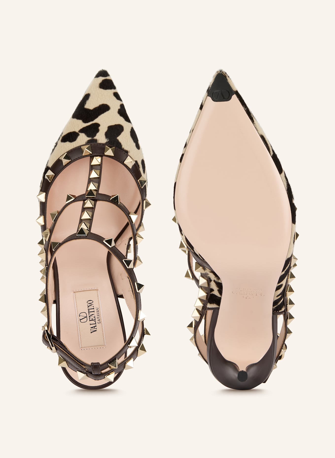 VALENTINO GARAVANI Slingpumps ROCKSTUD mit Nieten: CREME / SCHWARZ / DUNKELBRAUN