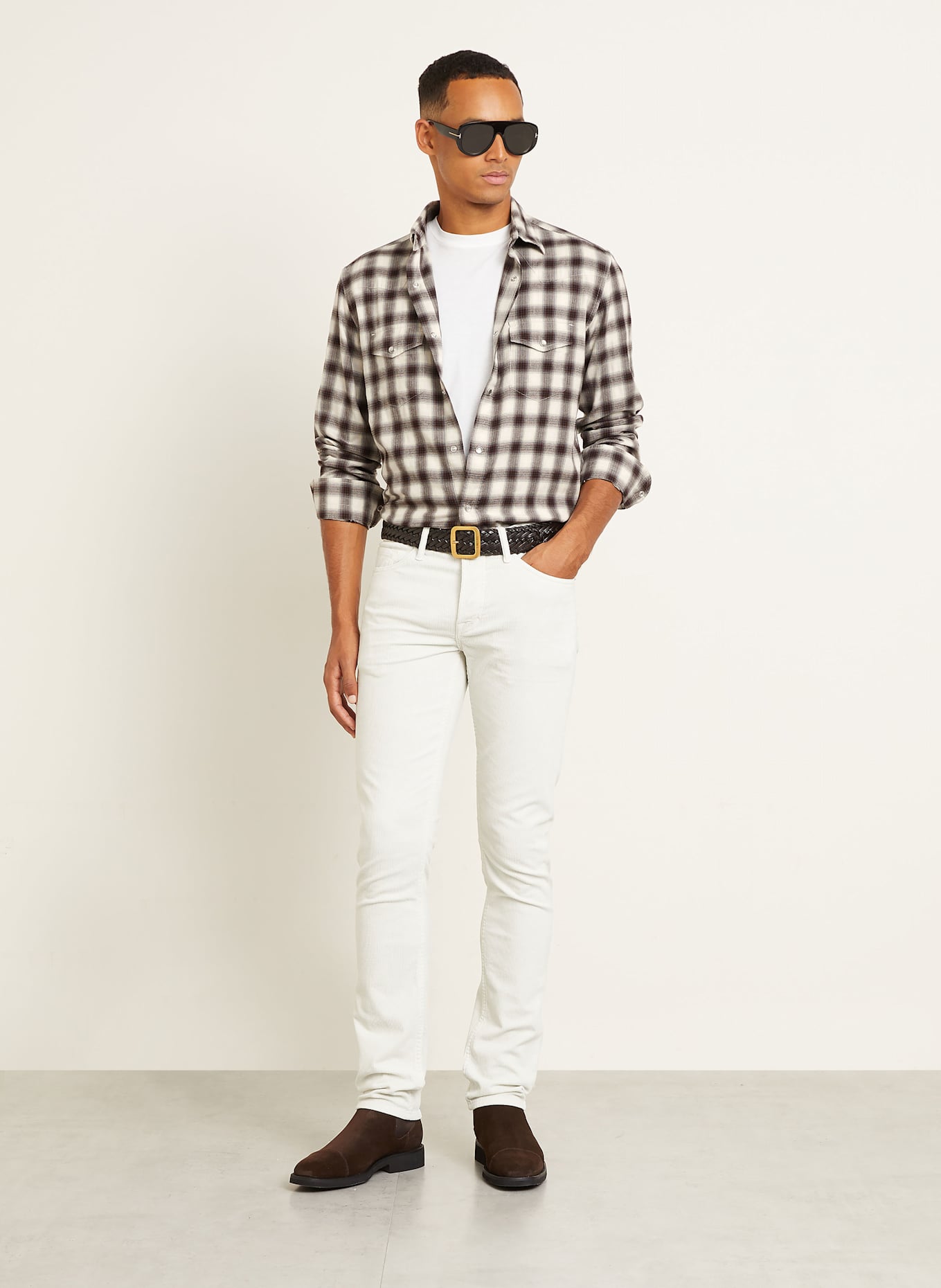 TOM FORD Shirt regular fit: GRAY / BROWN / ECRU