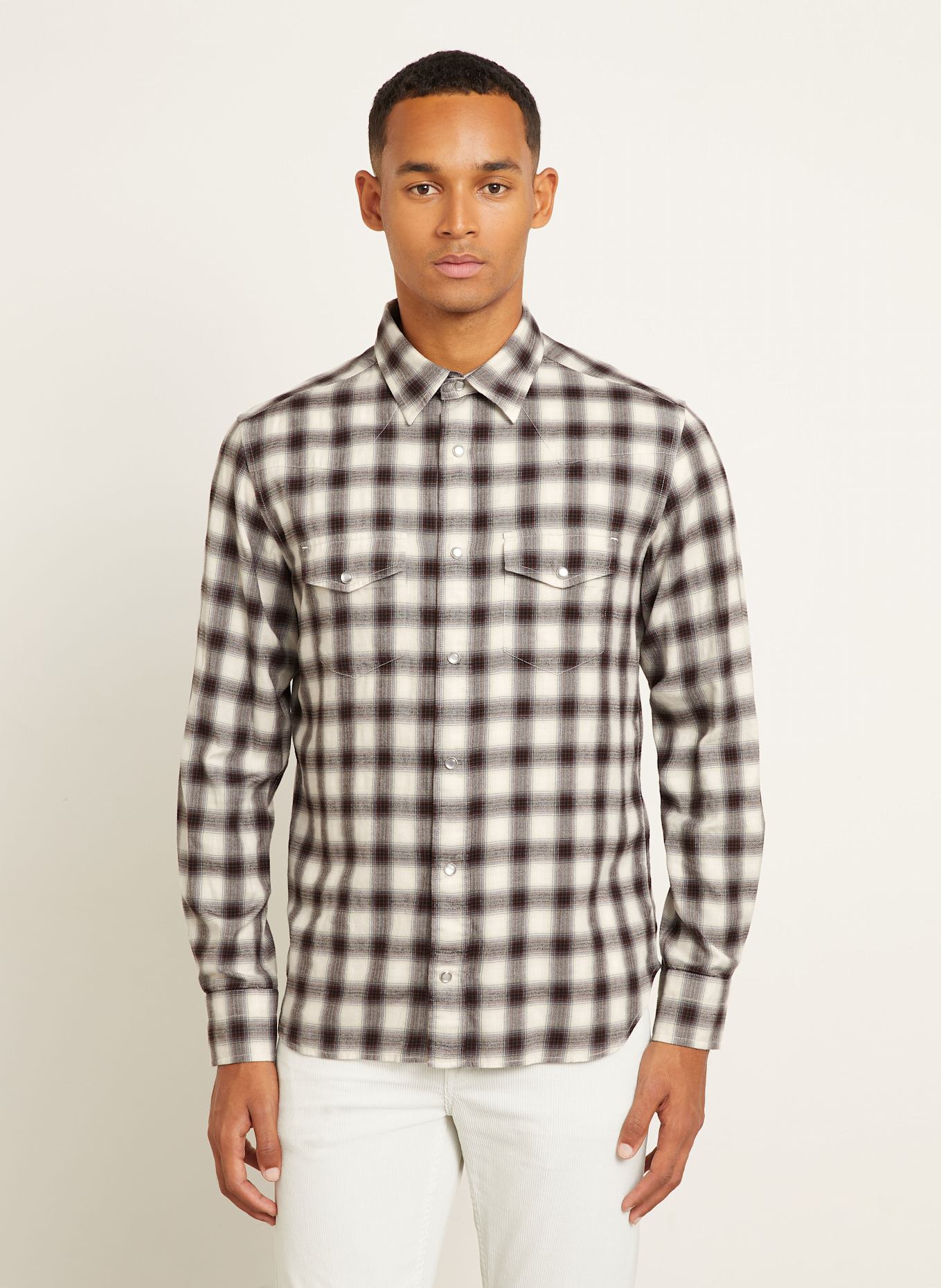 TOM FORD Shirt regular fit: GRAY / BROWN / ECRU
