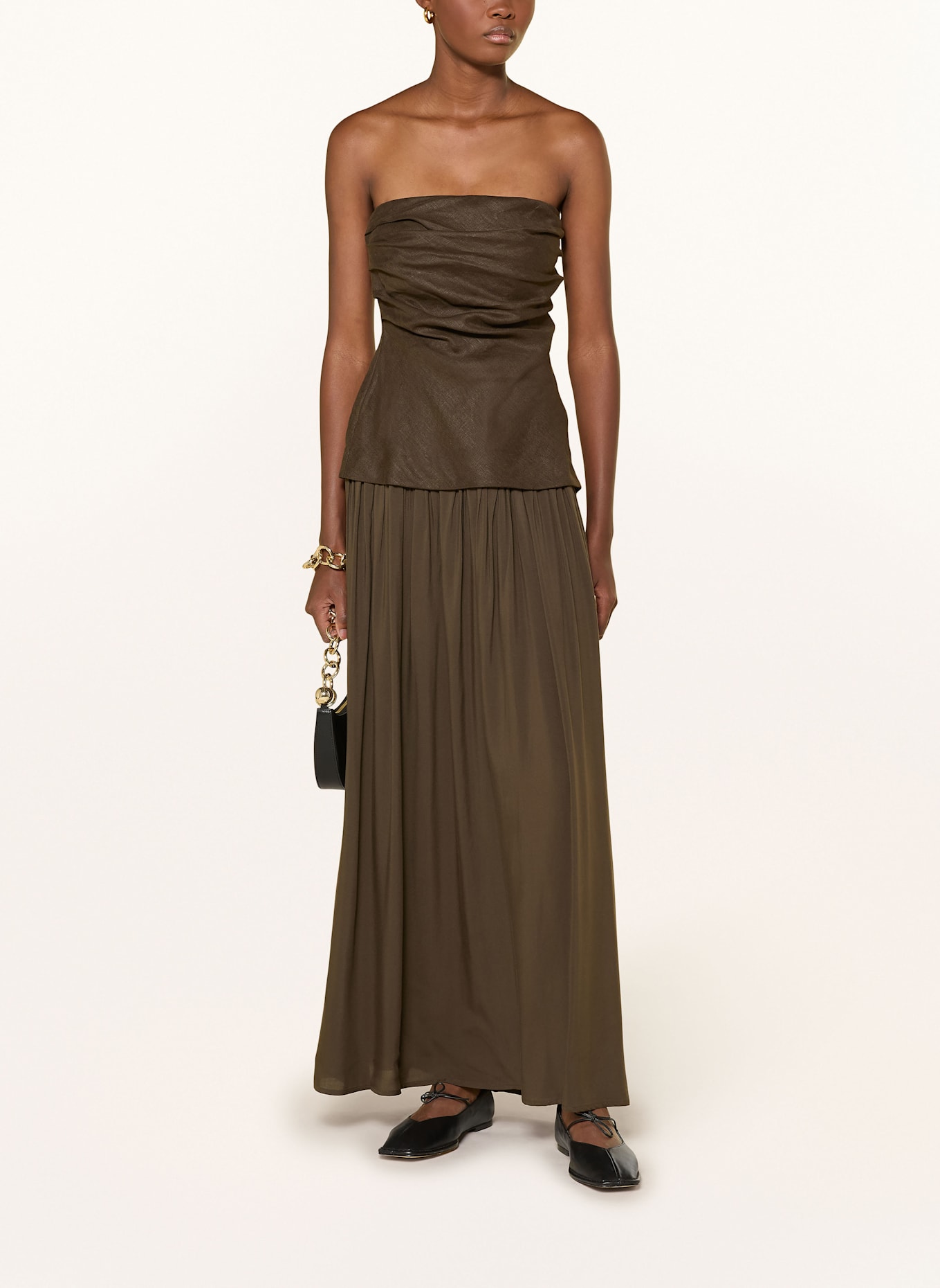 FAITHFULL THE BRAND Kleid HEDY im Materialmix: KHAKI