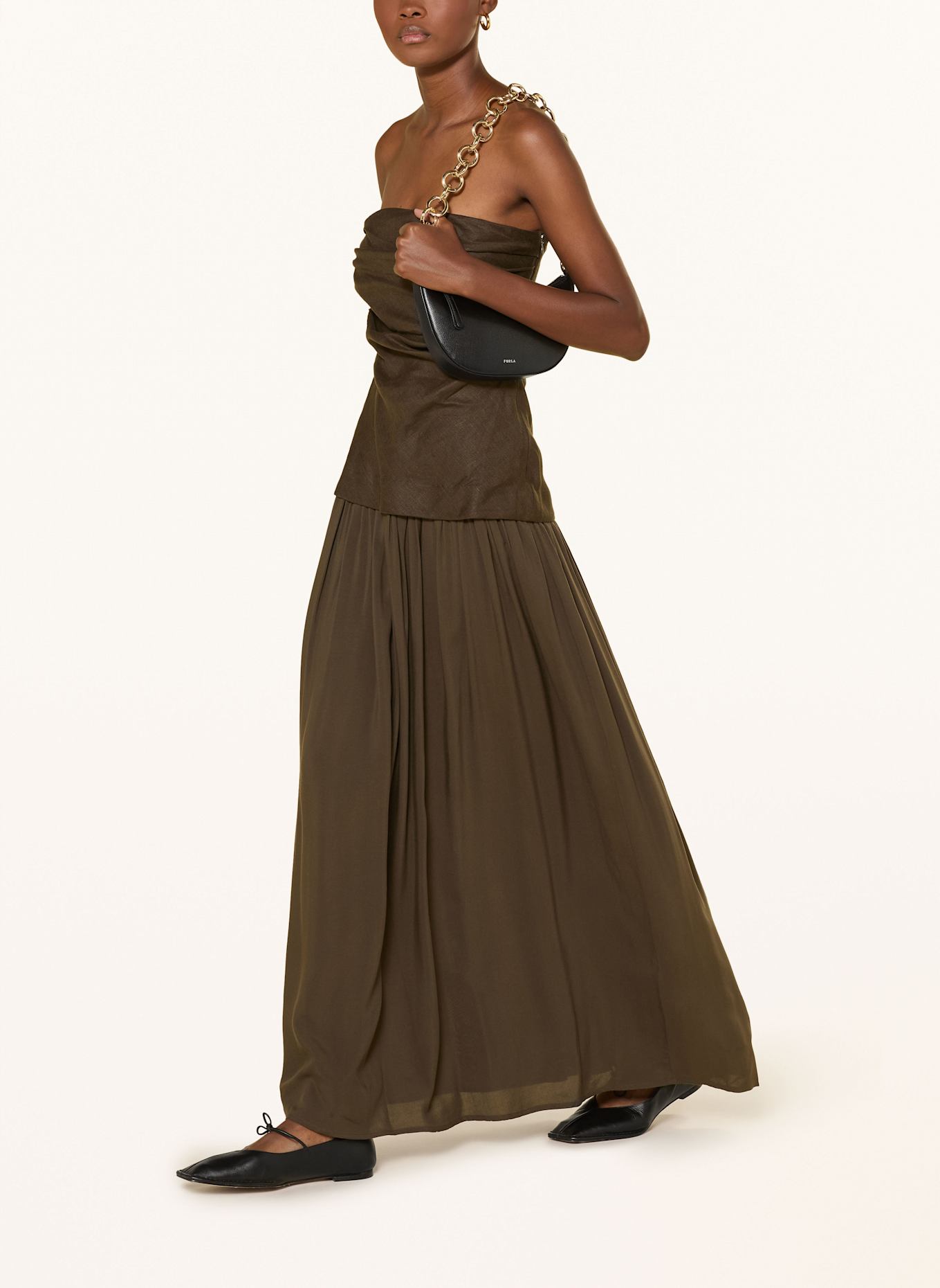FAITHFULL THE BRAND Kleid HEDY im Materialmix: KHAKI