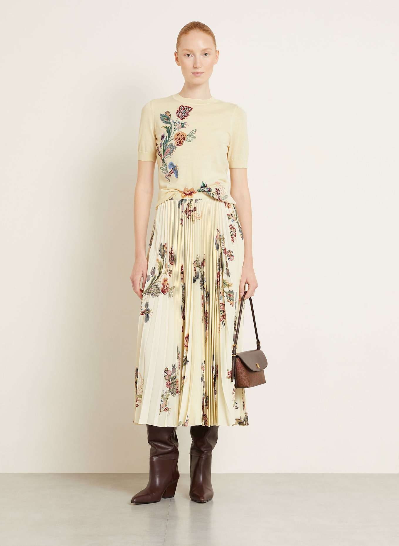 ETRO Dzianinowa koszulka z błyszczącą przędzą: JASNOŻÓŁTY / ZIELONY / CIEMNOCZERWONY