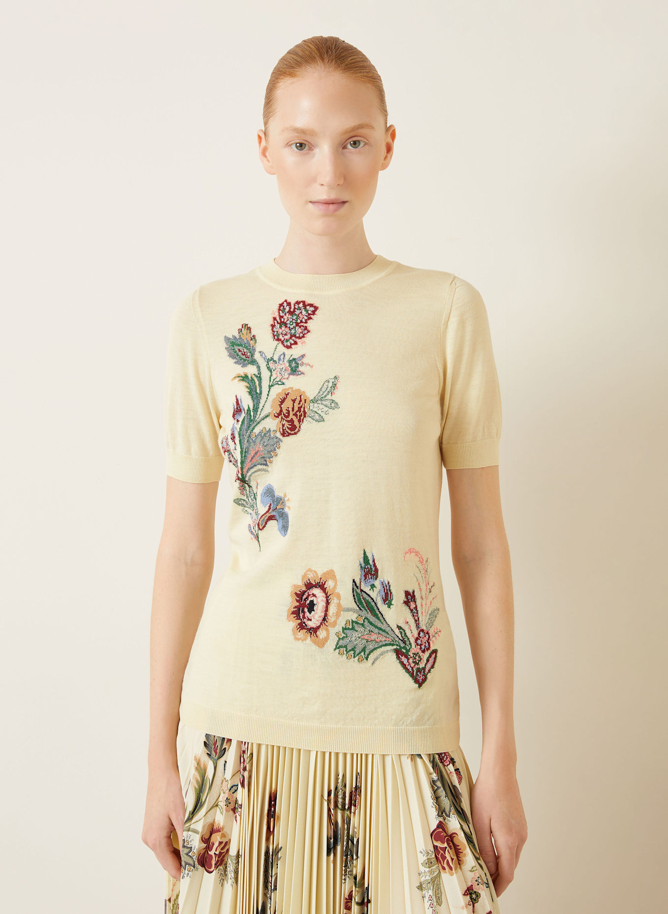 ETRO Dzianinowa koszulka z błyszczącą przędzą: JASNOŻÓŁTY / ZIELONY / CIEMNOCZERWONY