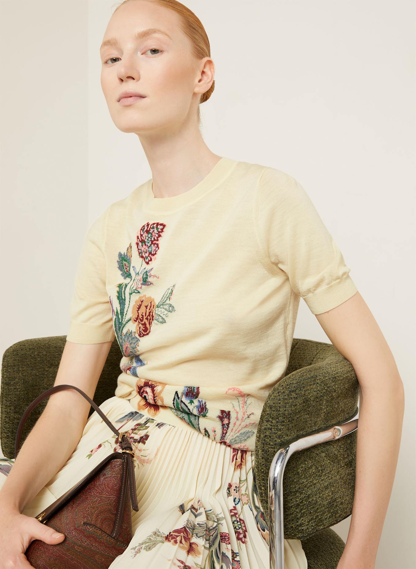 ETRO Dzianinowa koszulka z błyszczącą przędzą: JASNOŻÓŁTY / ZIELONY / CIEMNOCZERWONY