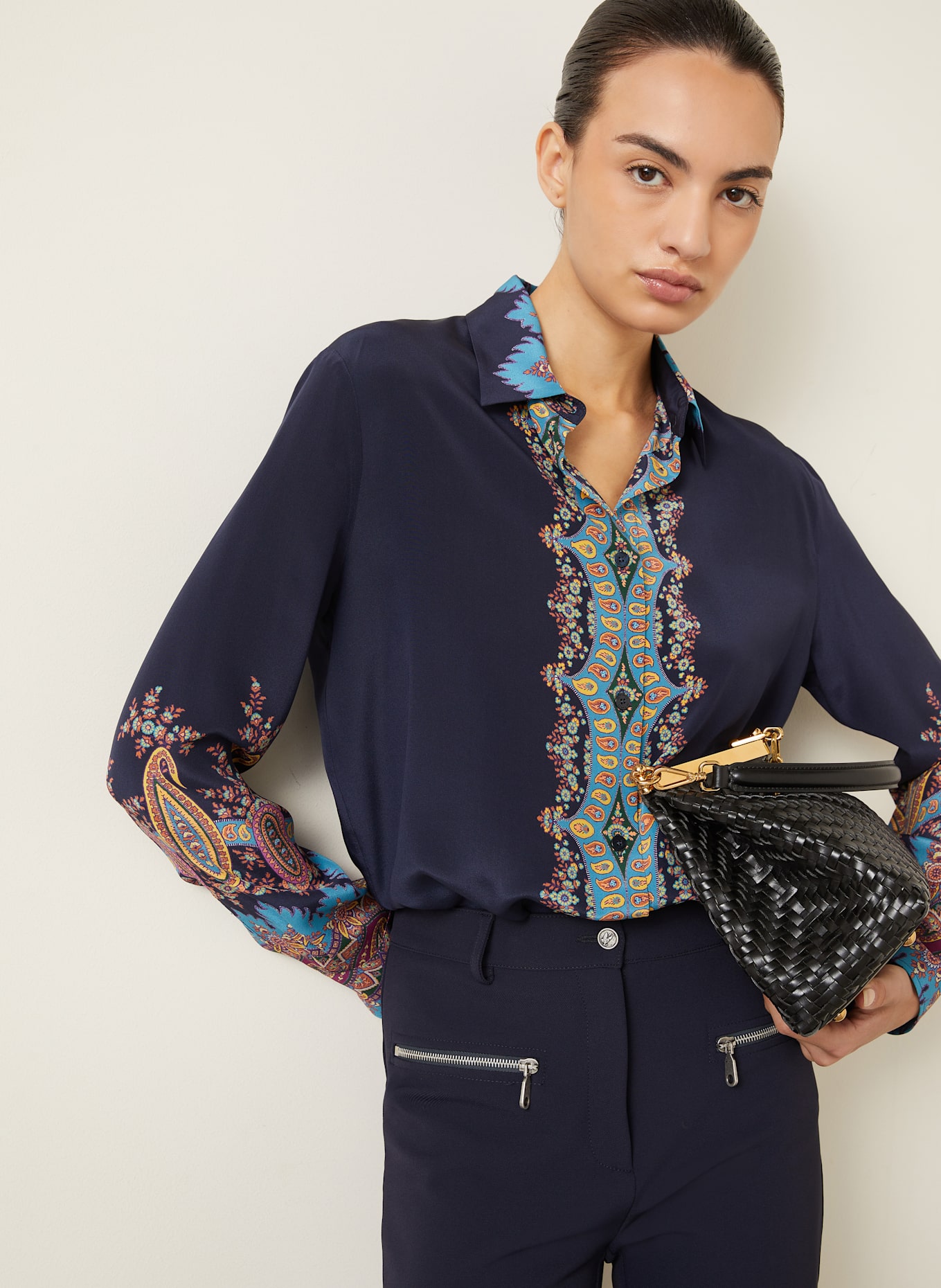 ETRO Hemdbluse aus Seide: DUNKELBLAU / LILA / DUNKELGELB