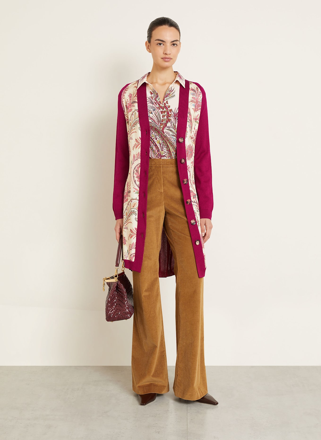 ETRO Kardigan z mieszanki materiałów z dodatkiem jedwabiu: CIEMNOCZERWONY / JASNOŻÓŁTY