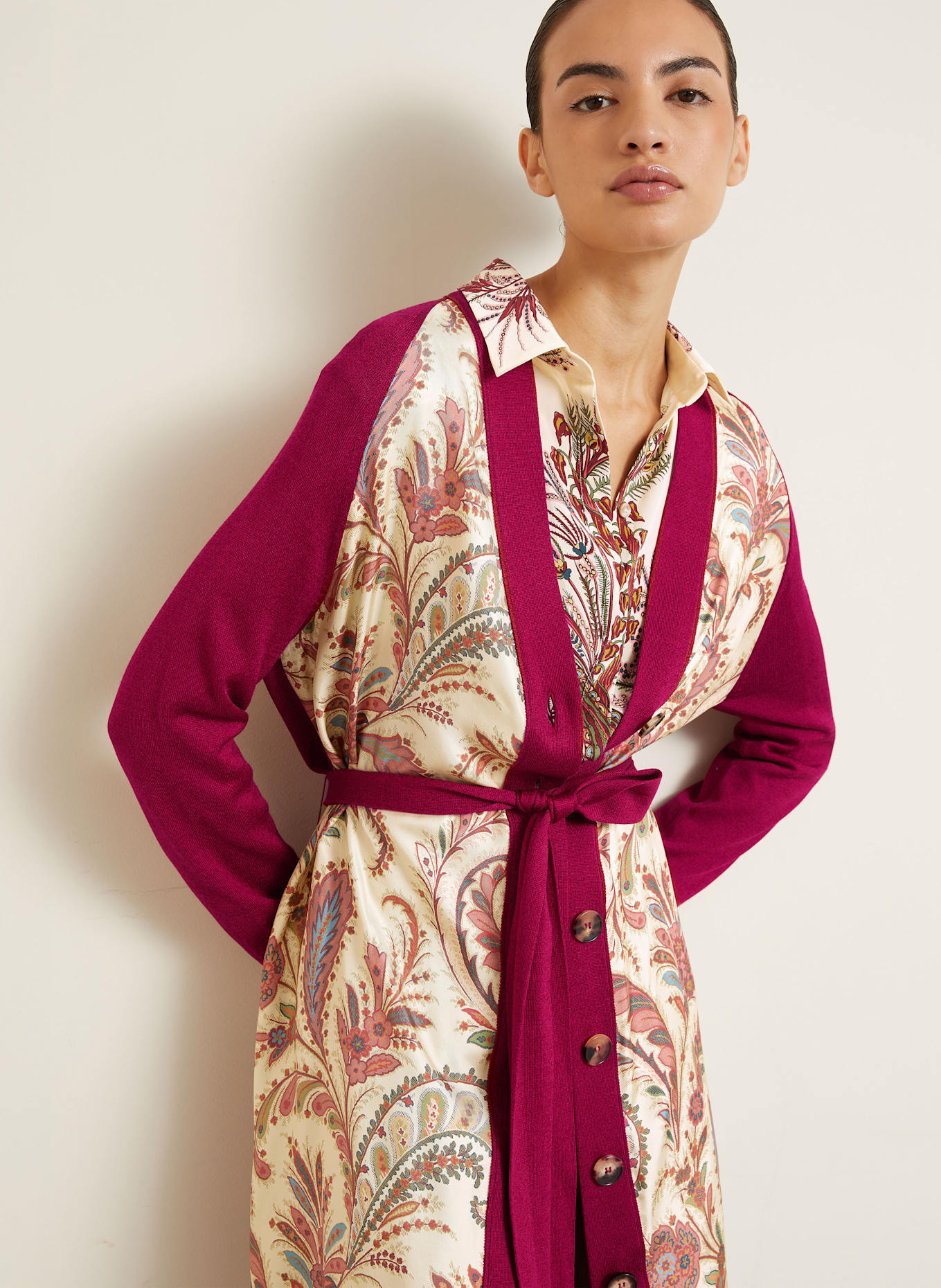 ETRO Kardigan z mieszanki materiałów z dodatkiem jedwabiu: CIEMNOCZERWONY / JASNOŻÓŁTY