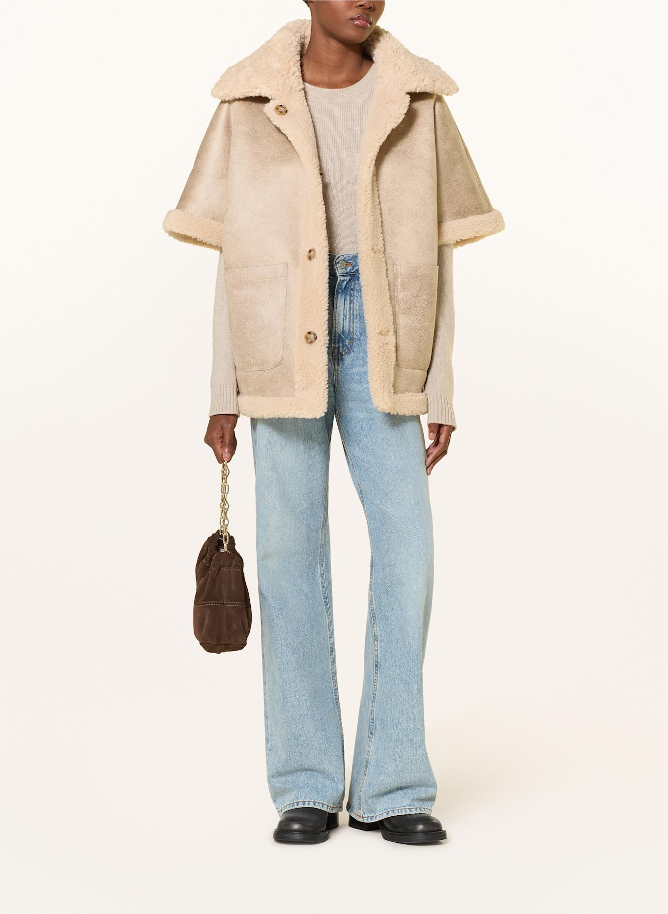 MRS & HUGS Teddyfell-Jacke zum Wenden: ECRU / HELLBRAUN