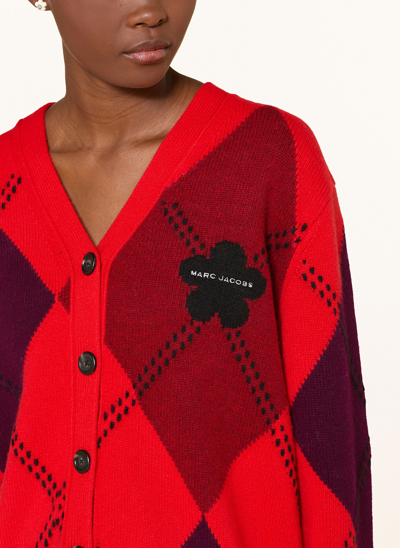 MARC JACOBS Cardigan PREPPY DAISY ARGYLE CARDIGAN: ROUGE / LILAS FONCÉ / ROUGE FONCÉ