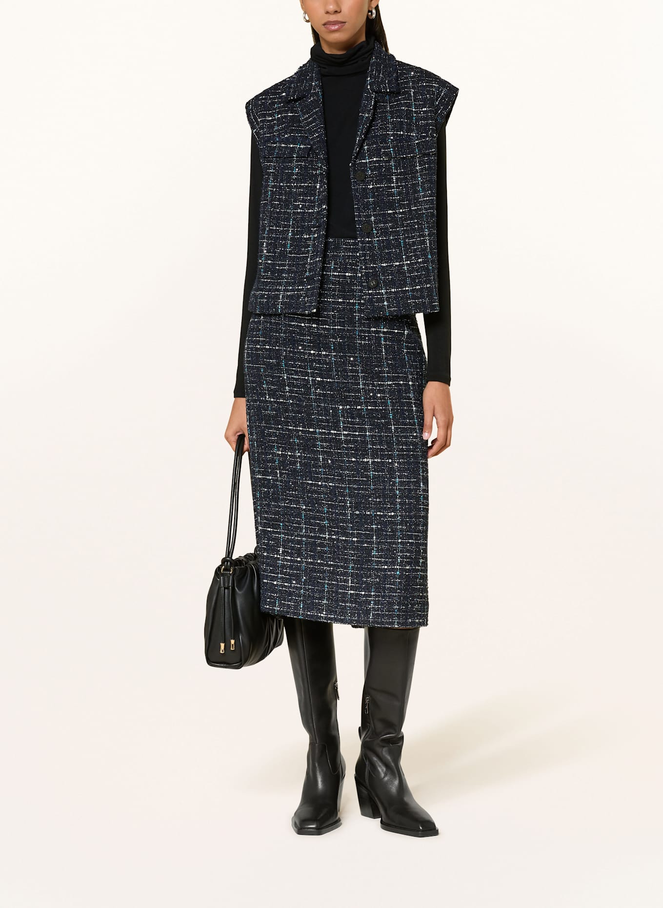 RIANI Blazerweste aus Tweed mit Glitzergarn: DUNKELBLAU